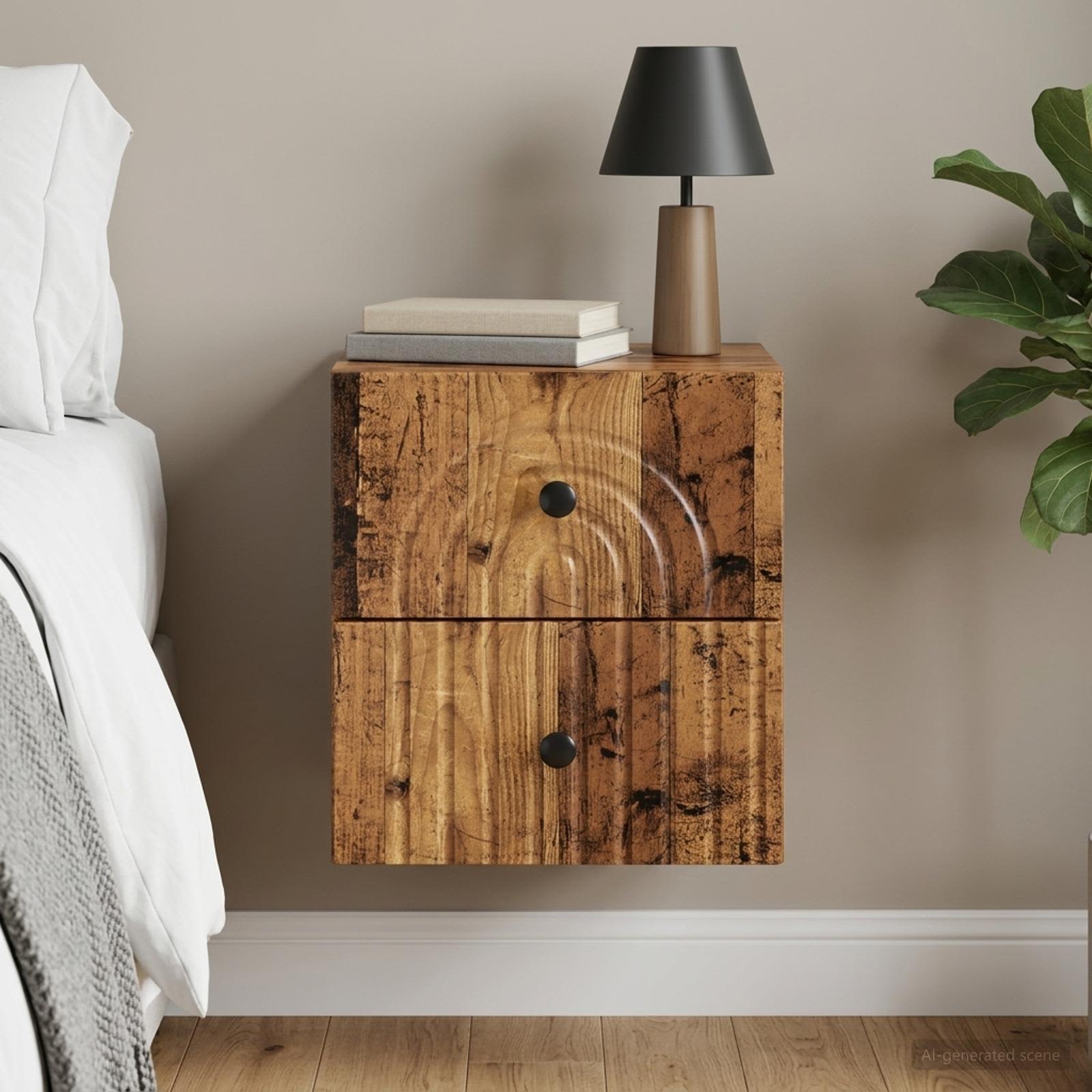 Wandbeugel Bedkast Oud hout 33 x 34,5 x 40 cm Bewerkt hout