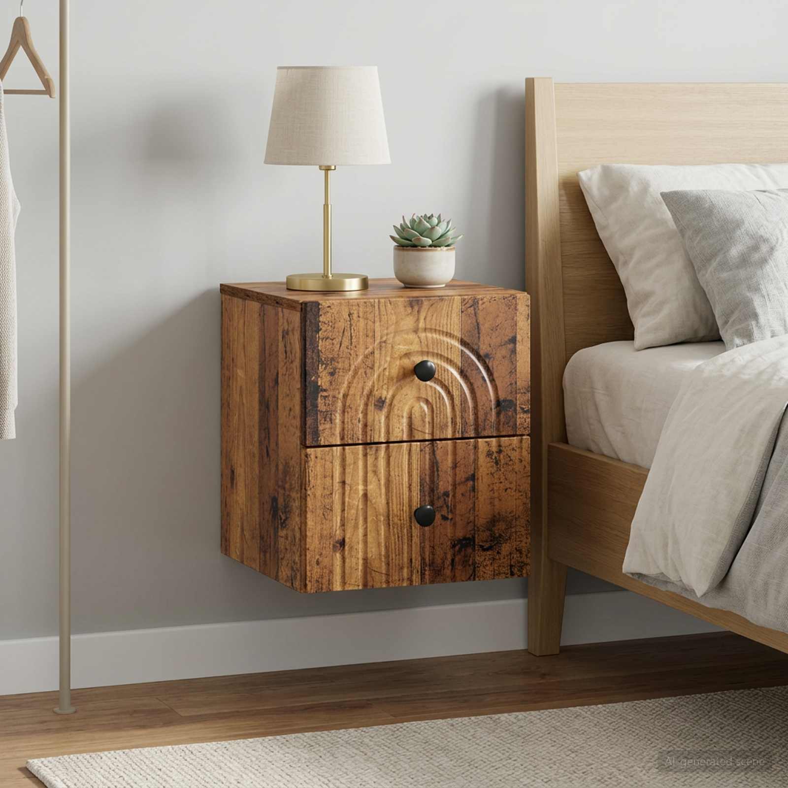 Wandbeugel Bedkast met lade 2 pcs Oud hout 33 x 34,5 x 40 cm