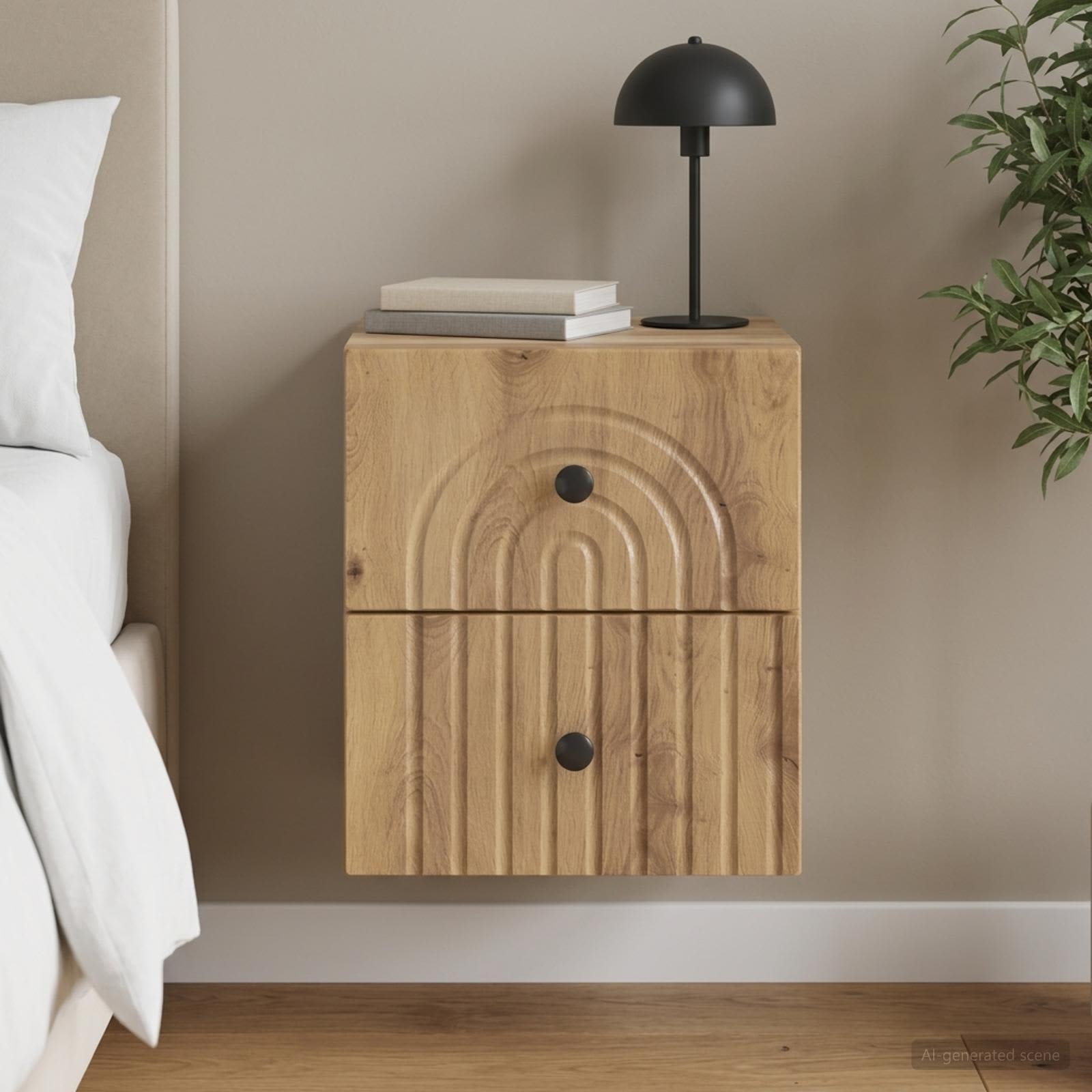 Wandbeugel Bedkast met lade Artisanaal eiken 33 x 34,5 x 40 cm
