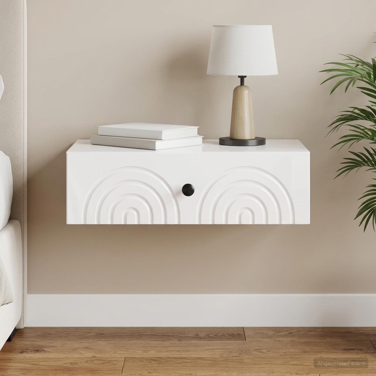 Wandmontage Zijtafel Hoogglans Wit 59 x 34,5 x 17 cm