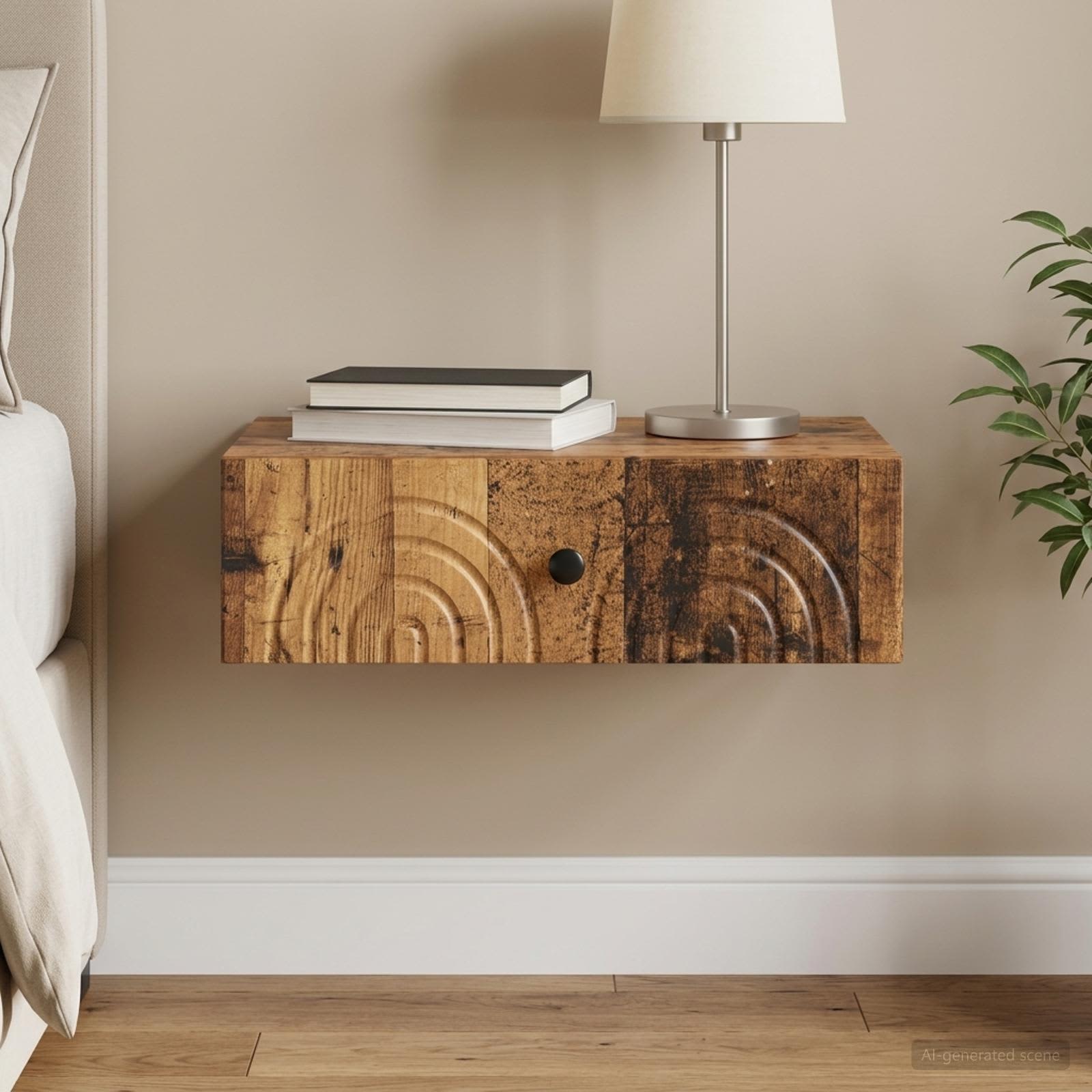 Wandmontage Zijtafel Oud hout 59 x 34,5 x 17 cm Bewerkt hout