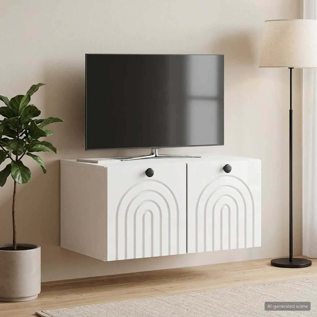 Wandbeugel TV-kast Hoogglans Wit 59,5 x 41 x 30 cm Bewerkt hout – afbeelding 1