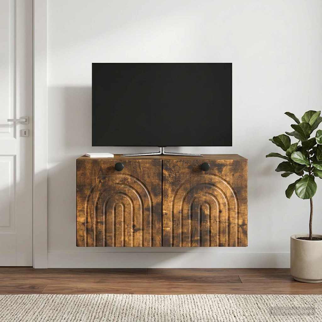 Wandbeugel TV-kast Gerookt eiken 59,5 x 41 x 30 cm Bewerkt hout