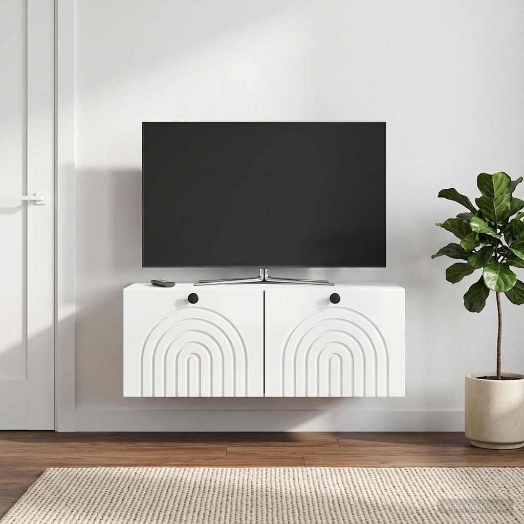 Wandbeugel TV-kast Hoogglans Wit 78,5 x 41 x 30 cm Bewerkt hout