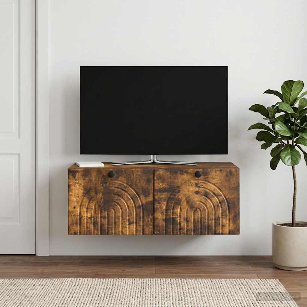 Wandbeugel TV-kast Gerookt eiken 78,5 x 41 x 30 cm Bewerkt hout