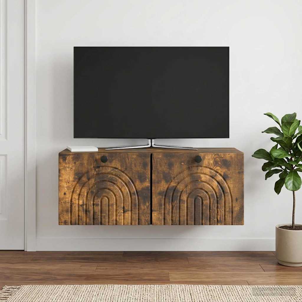 Wandbeugel TV-kast Gerookt eiken 78,5 x 31 x 30 cm Bewerkt hout