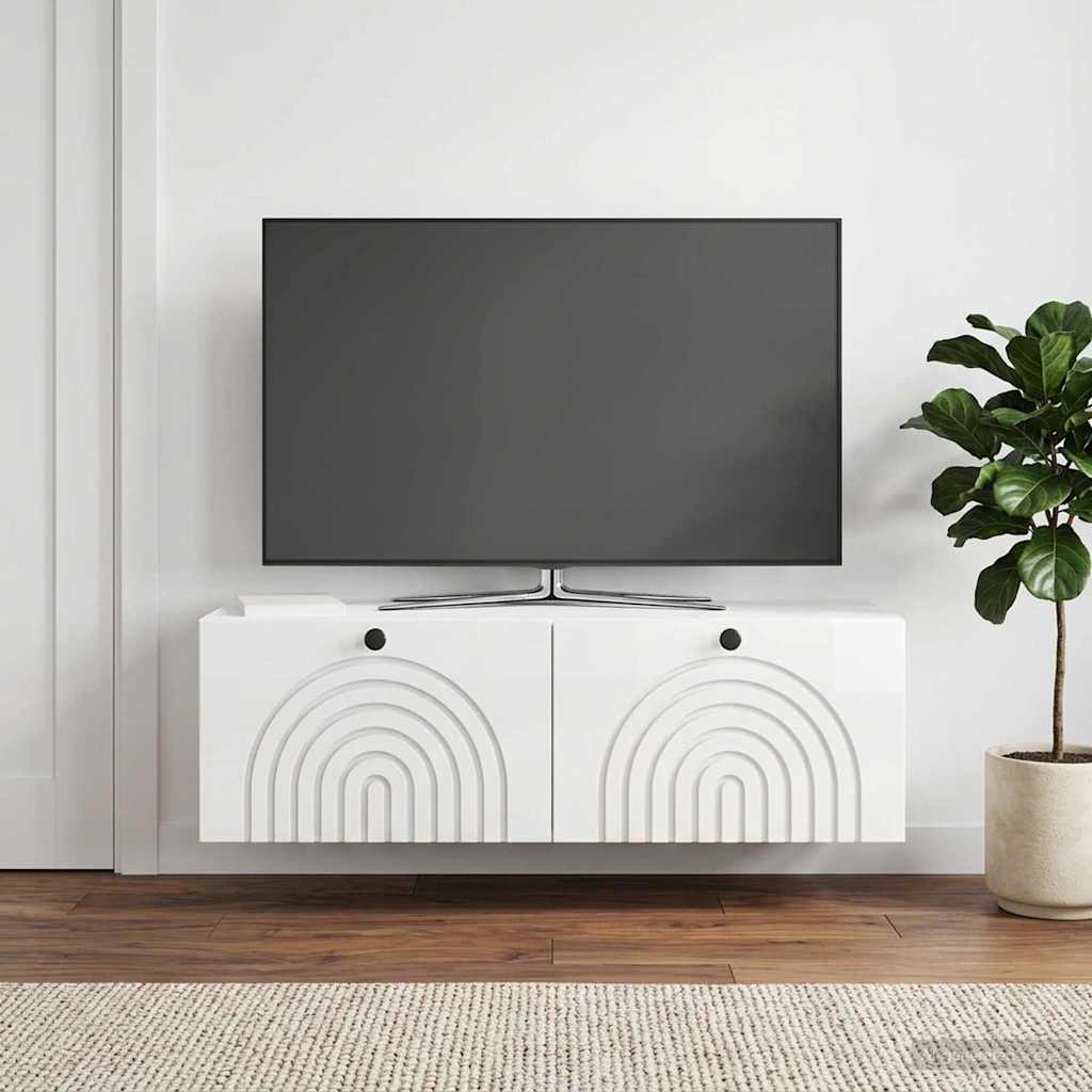 Wandbeugel TV-kast Hoogglans Wit 98 x 31 x 30 cm Bewerkt hout