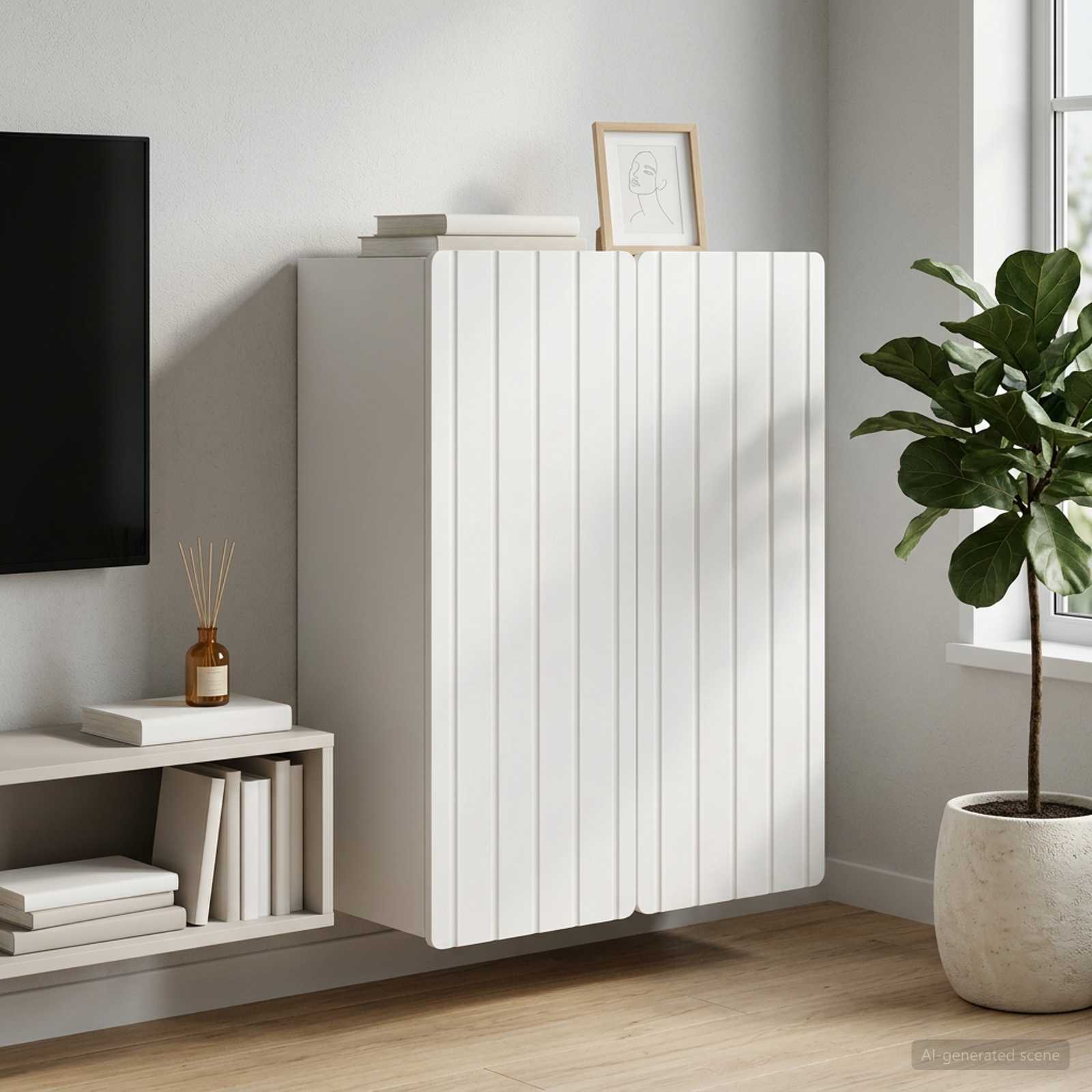 Wandkast Wit 66 x 34,5 x 92 cm Bewerkt hout – afbeelding 1