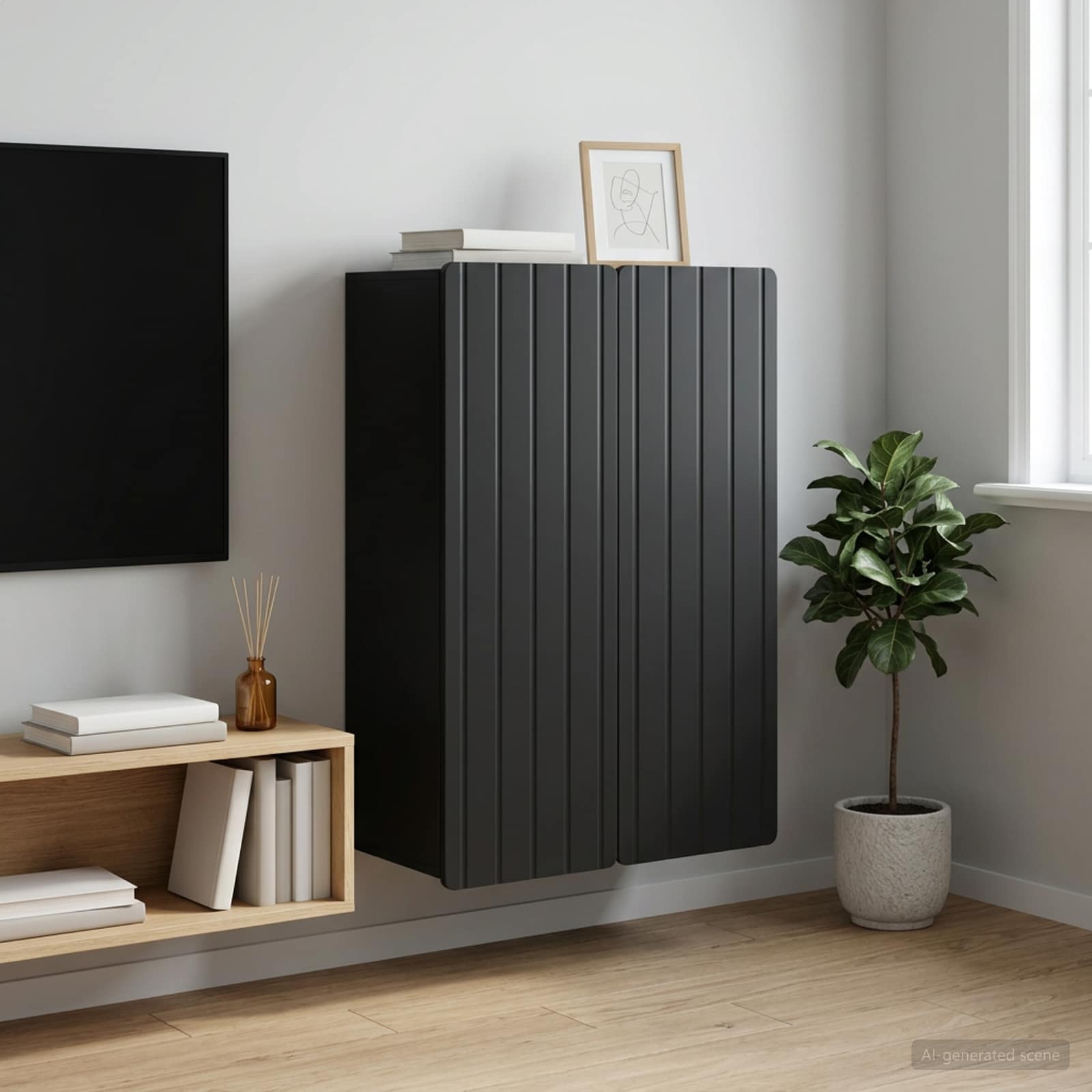 Wandkast Zwart 66 x 34,5 x 92 cm Bewerkt hout