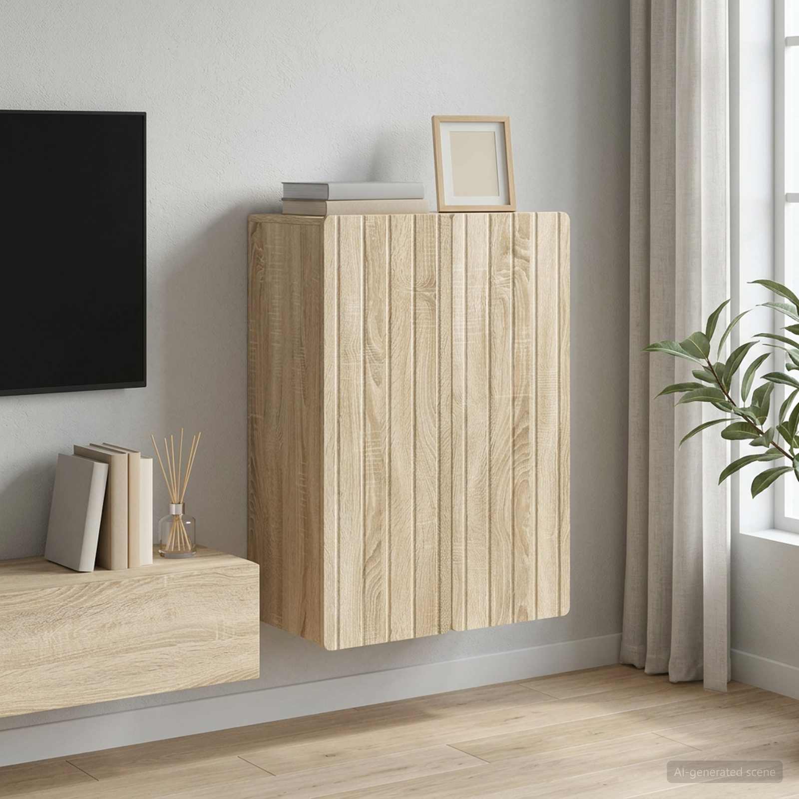 Wandkast Sonoma Eiken 66 x 34,5 x 92 cm Bewerkt hout – afbeelding 1