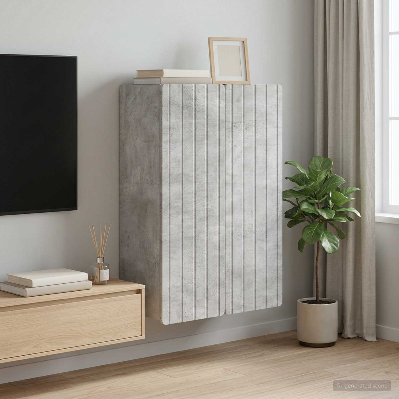 Wandkast Betongrijs 66 x 34,5 x 92 cm Bewerkt hout – afbeelding 1