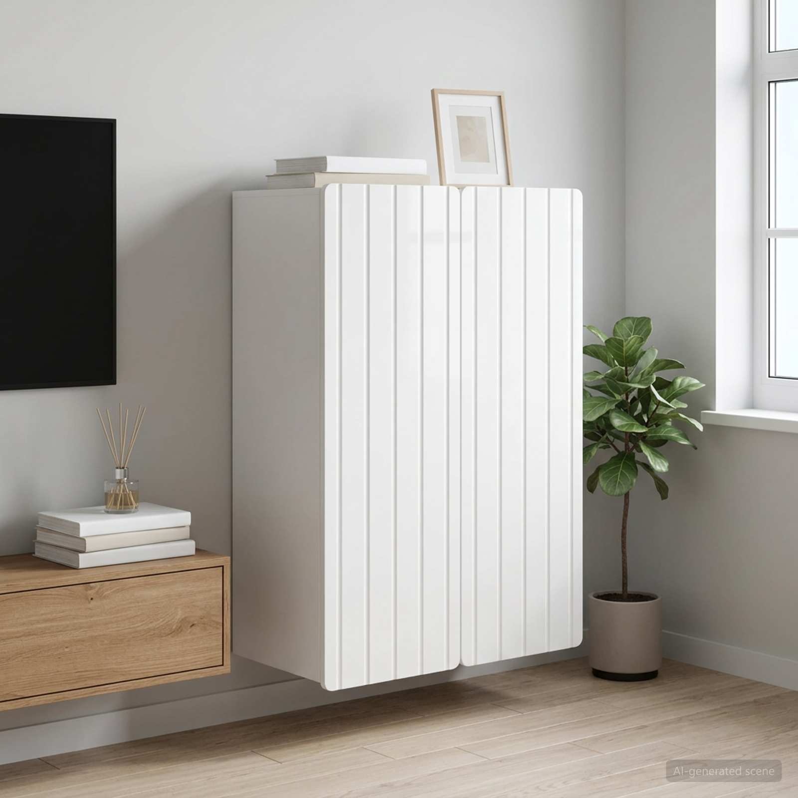 Wandkast Hoogglans Wit 66 x 34,5 x 92 cm Bewerkt hout – afbeelding 1