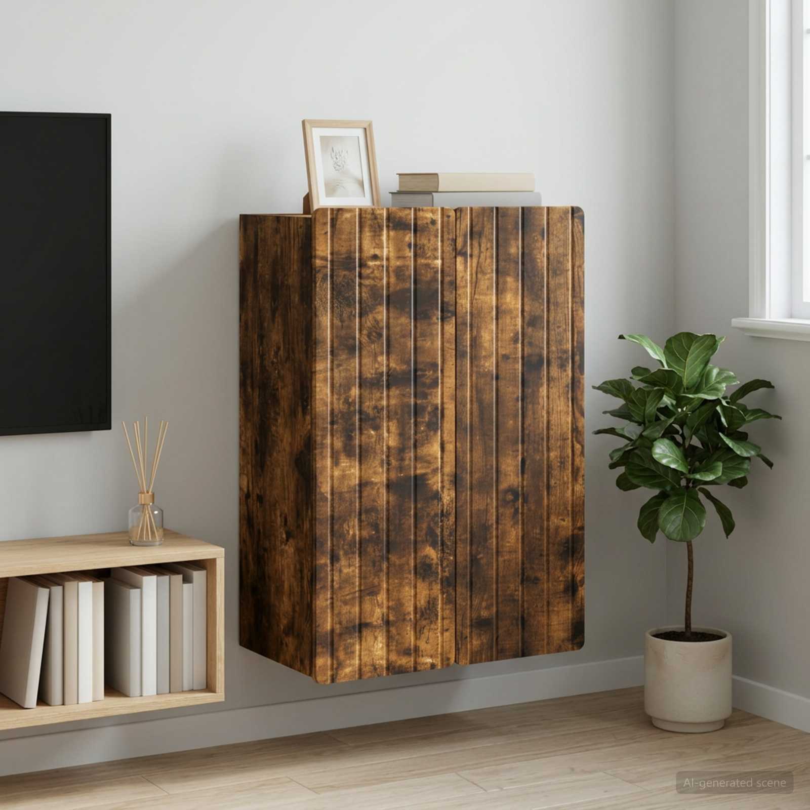 Wandkast Gerookt eiken 66 x 34,5 x 92 cm Bewerkt hout – afbeelding 1