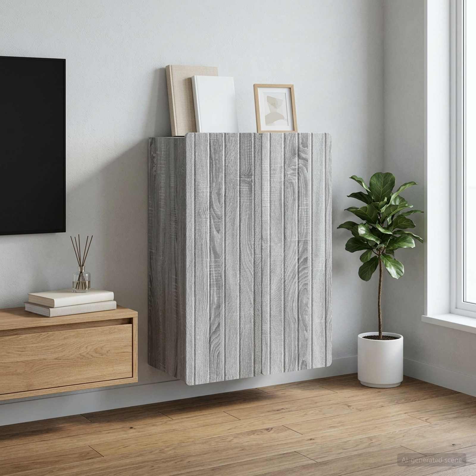 Wandkast Grijs Sonoma 66 x 34,5 x 92 cm Bewerkt hout – afbeelding 1