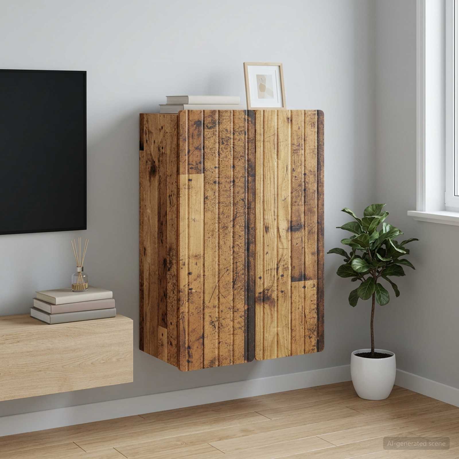 Wandkast Oud hout 66 x 34,5 x 92 cm Bewerkt hout – afbeelding 1