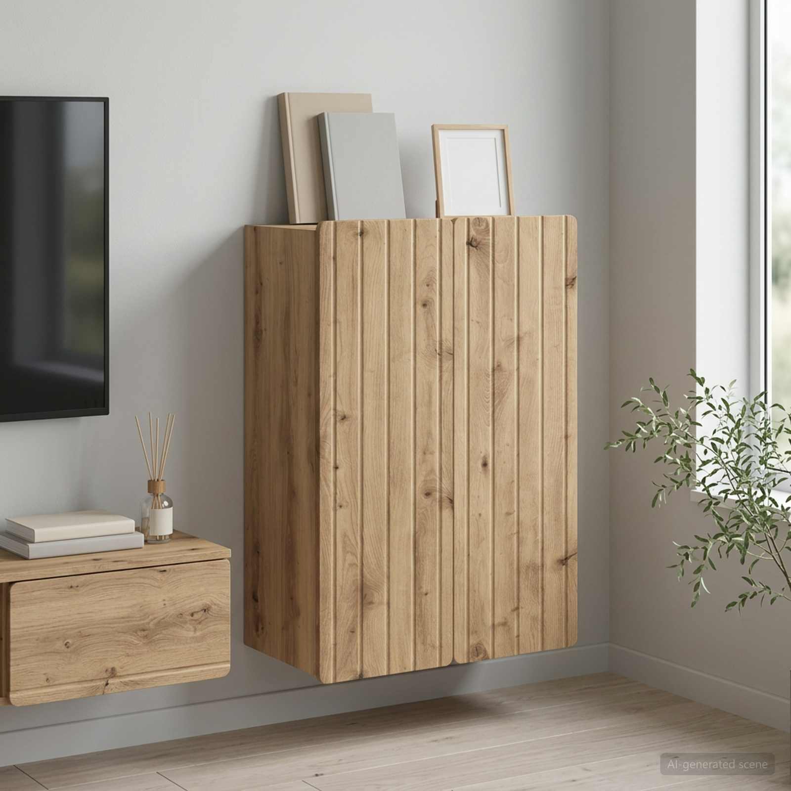 Wandkast 66 x 34,5 x 92 cm Bewerkt hout Artisanaal eiken