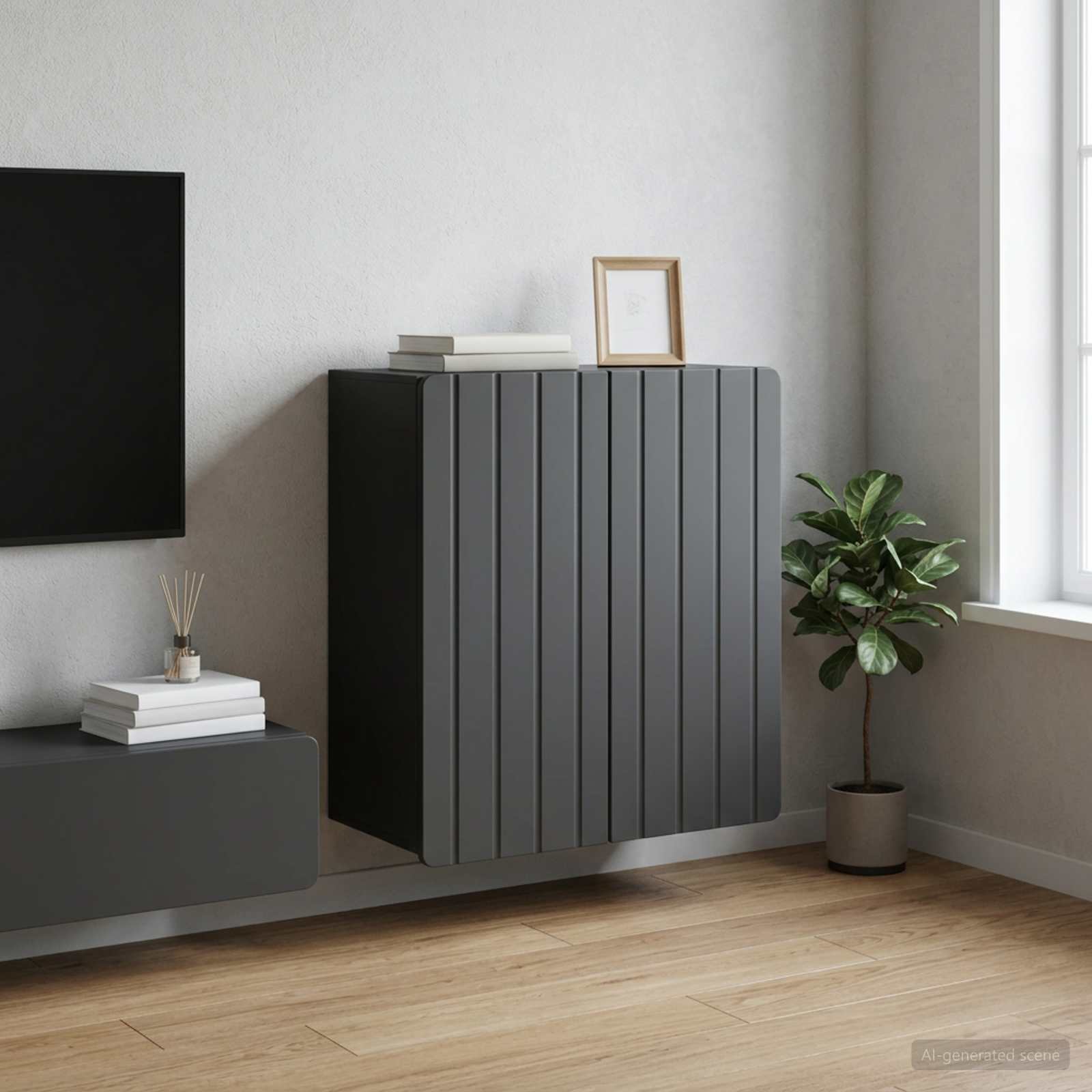 Wandkast Zwart 59 x 31 x 64 cm Bewerkt hout – afbeelding 1