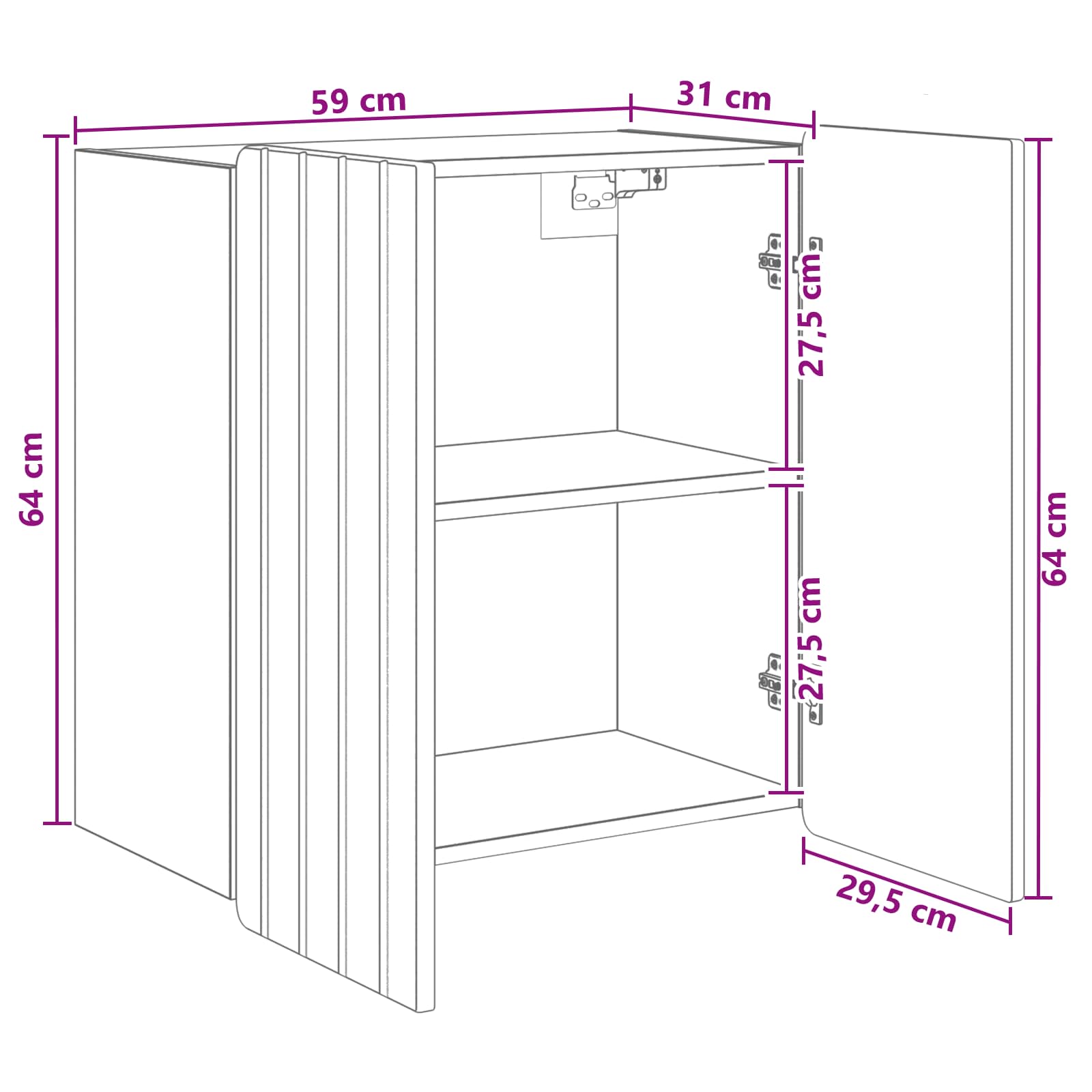 Wandkast Zwart 59 x 31 x 64 cm Bewerkt hout – afbeelding 8