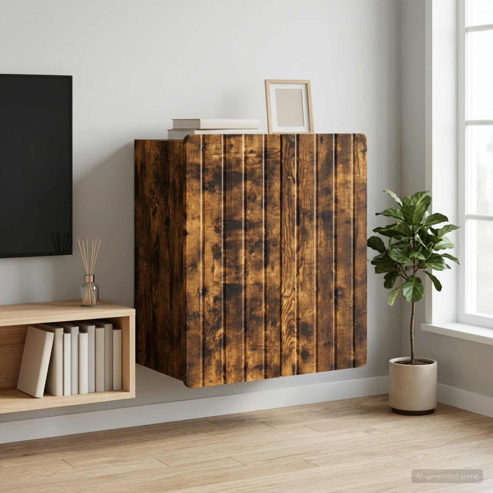 Wandkast Gerookt eiken 59 x 31 x 64 cm Bewerkt hout