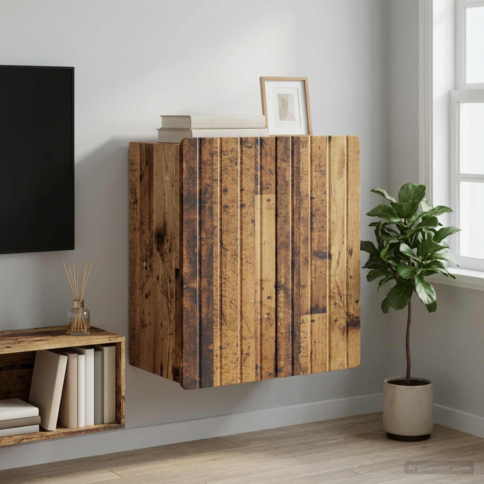 Wandkast Oud hout 59 x 31 x 64 cm Bewerkt hout – afbeelding 1