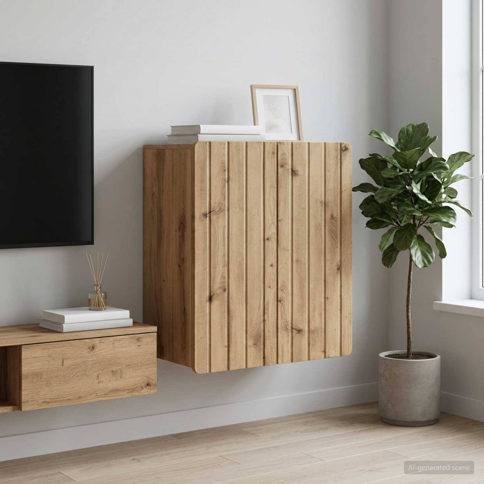 Wandkast 59 x 31 x 64 cm Bewerkt hout Artisanaal eiken