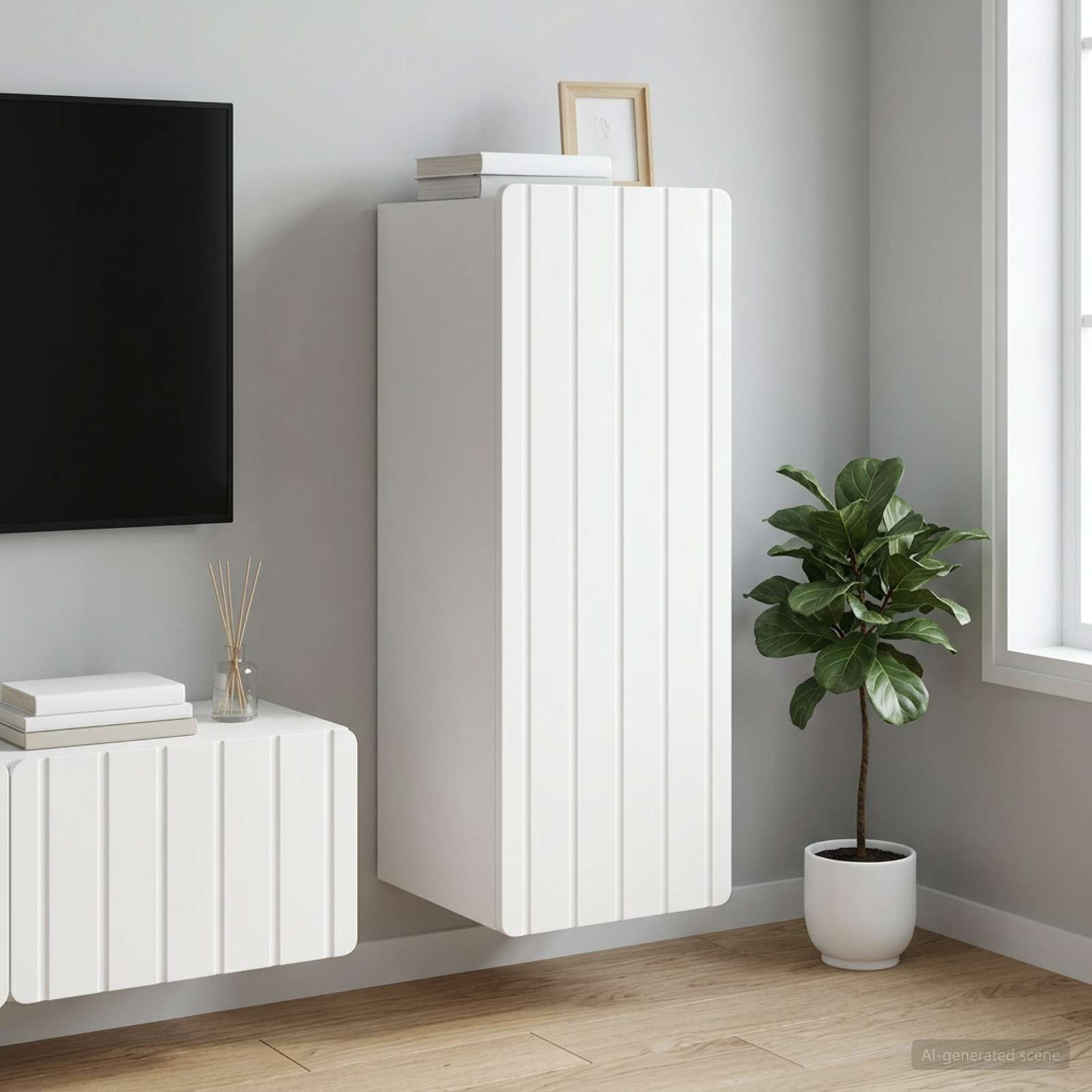 Wandkast Wit 33 x 34,5 x 94 cm Bewerkt hout – afbeelding 1
