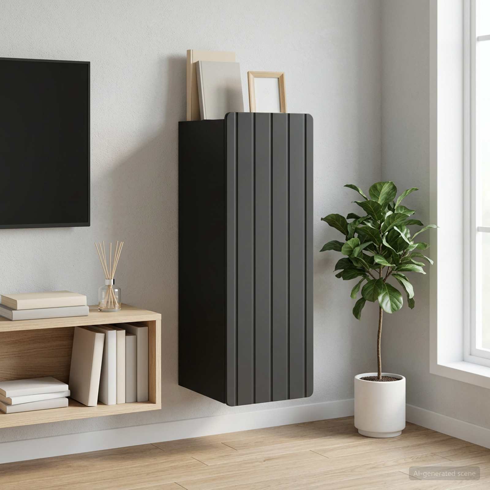 Wandkast Zwart 33 x 34,5 x 94 cm Bewerkt hout