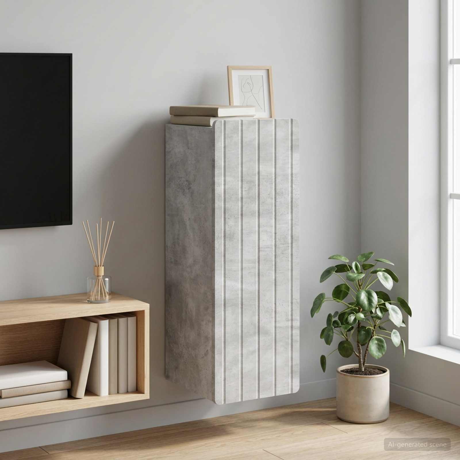 Wandkast Betongrijs 33 x 34,5 x 94 cm Bewerkt hout – afbeelding 1