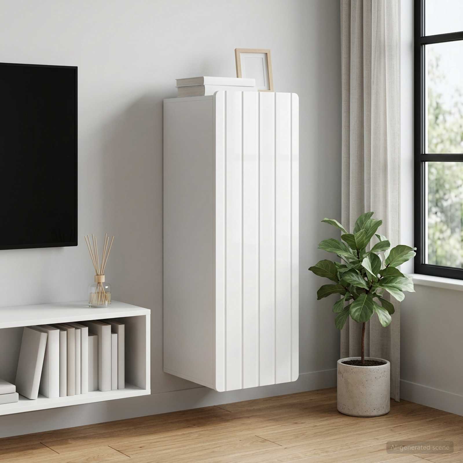 Wandkast Hoogglans Wit 33 x 34,5 x 94 cm Bewerkt hout – afbeelding 1