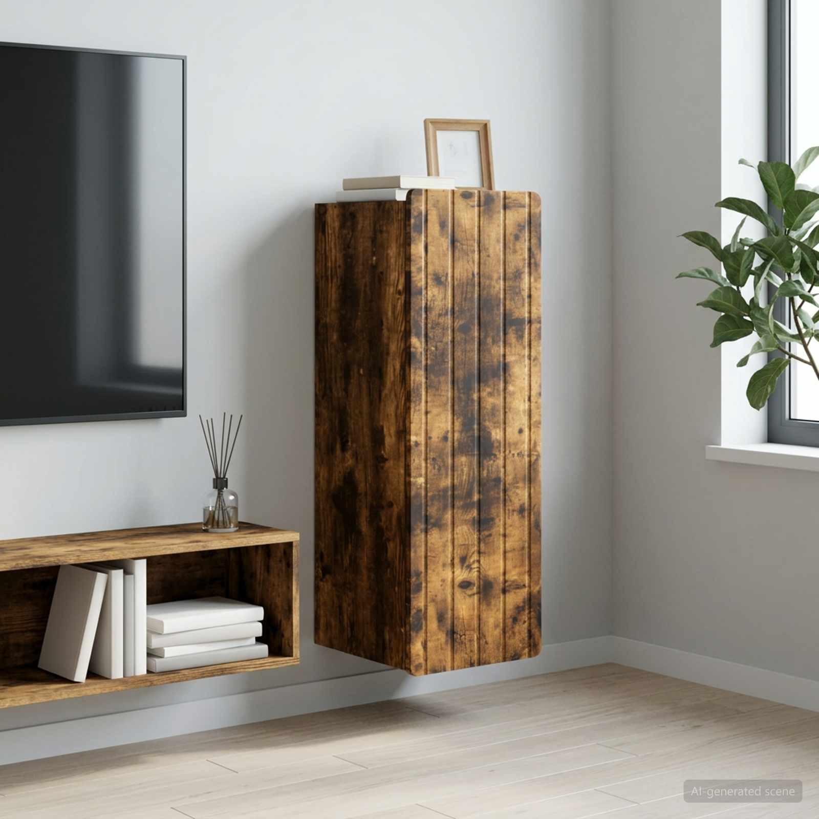 Wandkast Gerookt eiken 33 x 34,5 x 94 cm Bewerkt hout – afbeelding 1