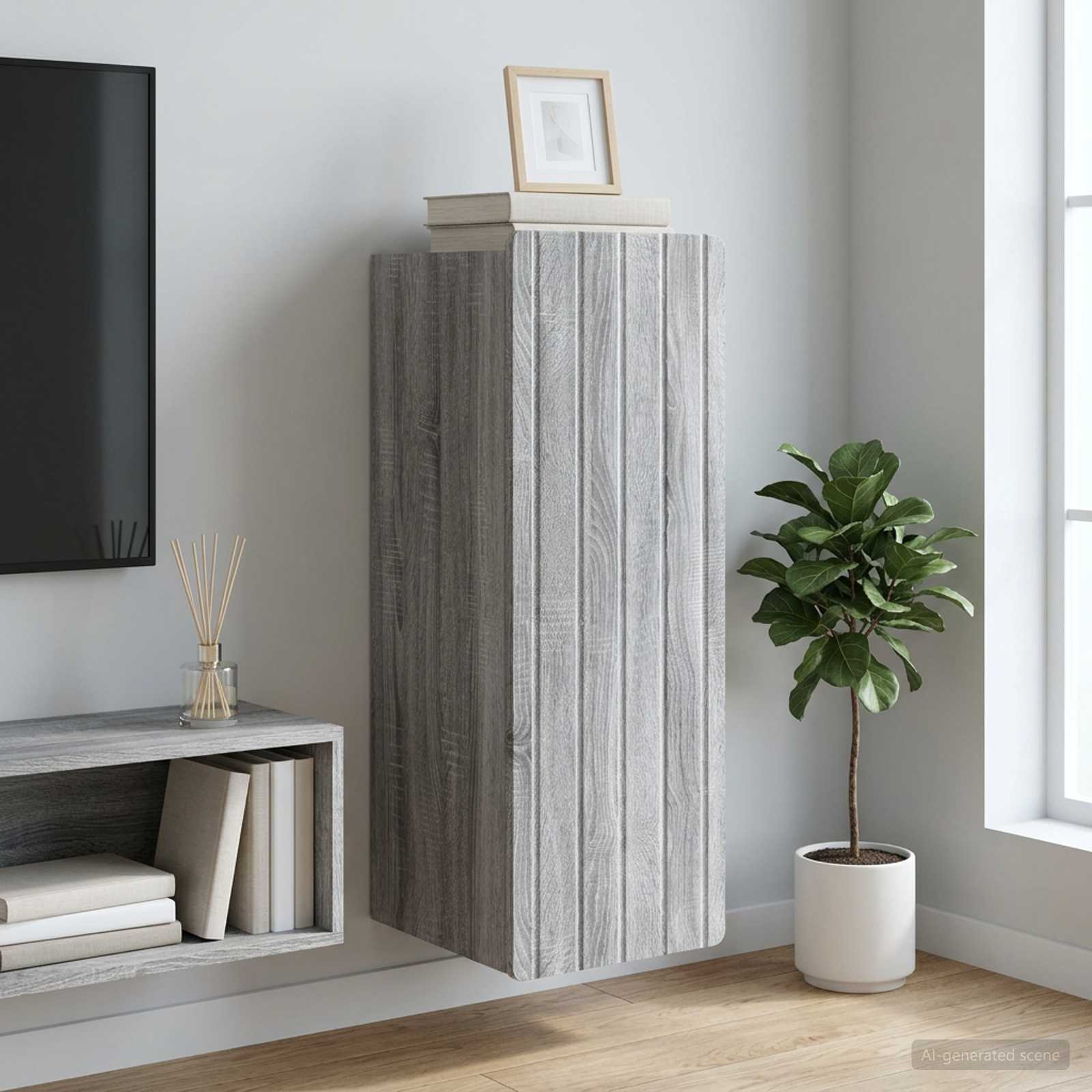 Wandkast Grijs Sonoma 33 x 34,5 x 94 cm Bewerkt hout – afbeelding 1