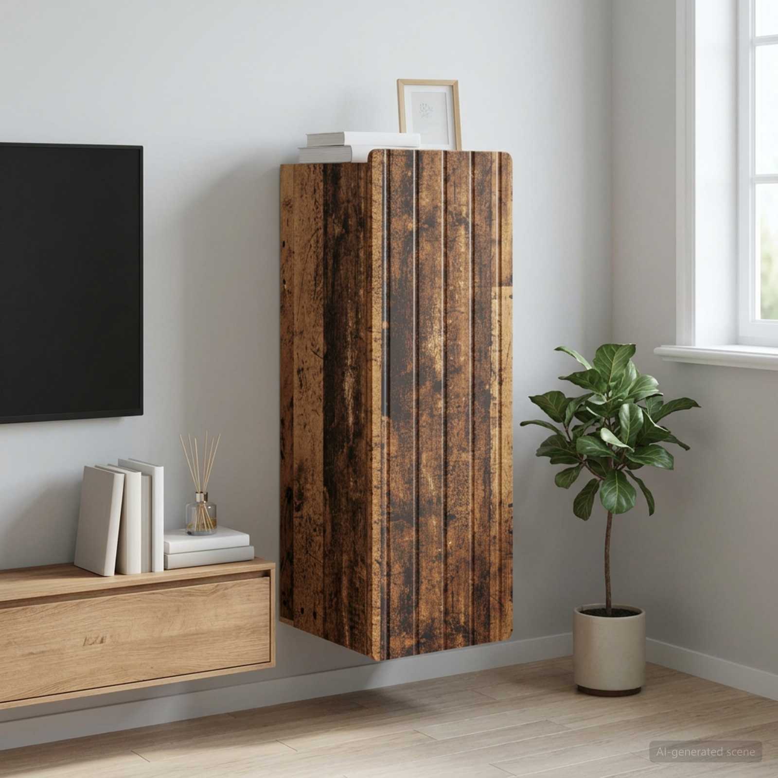 Wandkast Oud hout 33 x 34,5 x 94 cm Bewerkt hout – afbeelding 1