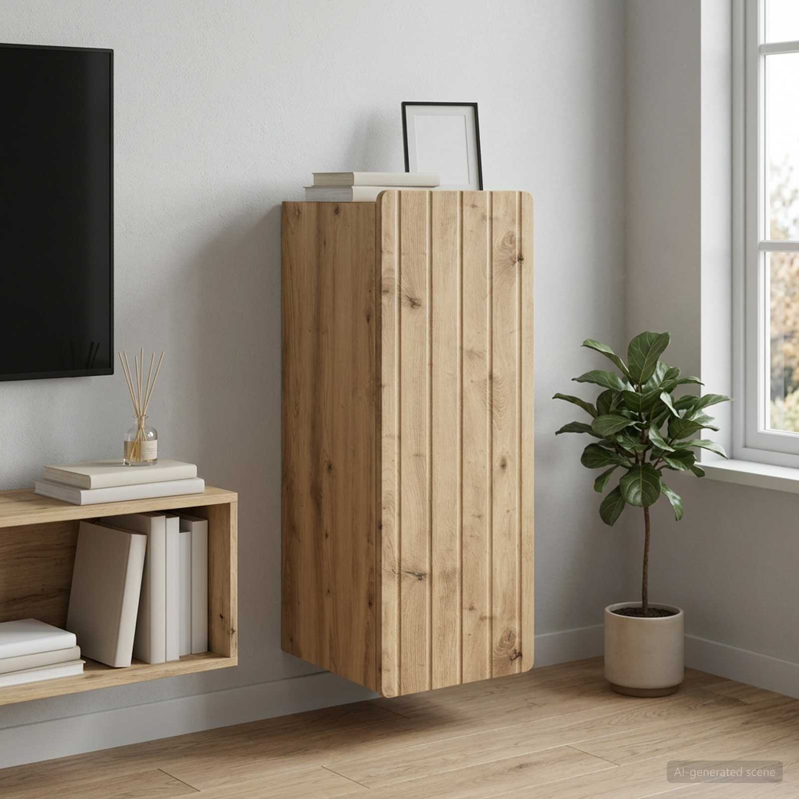 Wandkast 33 x 34,5 x 94 cm Bewerkt hout Artisanaal eiken