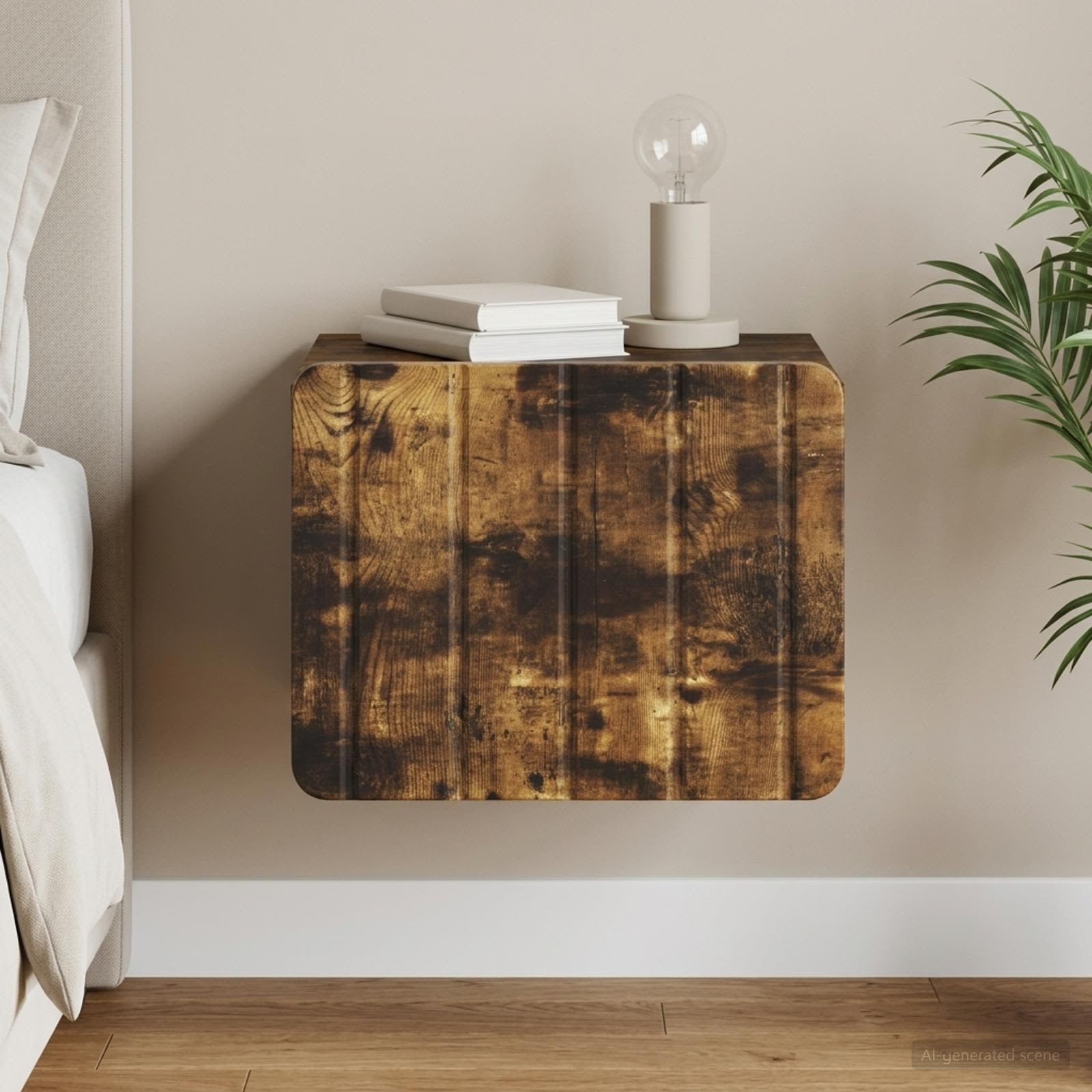 Wandbeugel Bedkast Gerookt eiken 33 x 34,5 x 24 cm Bewerkt hout