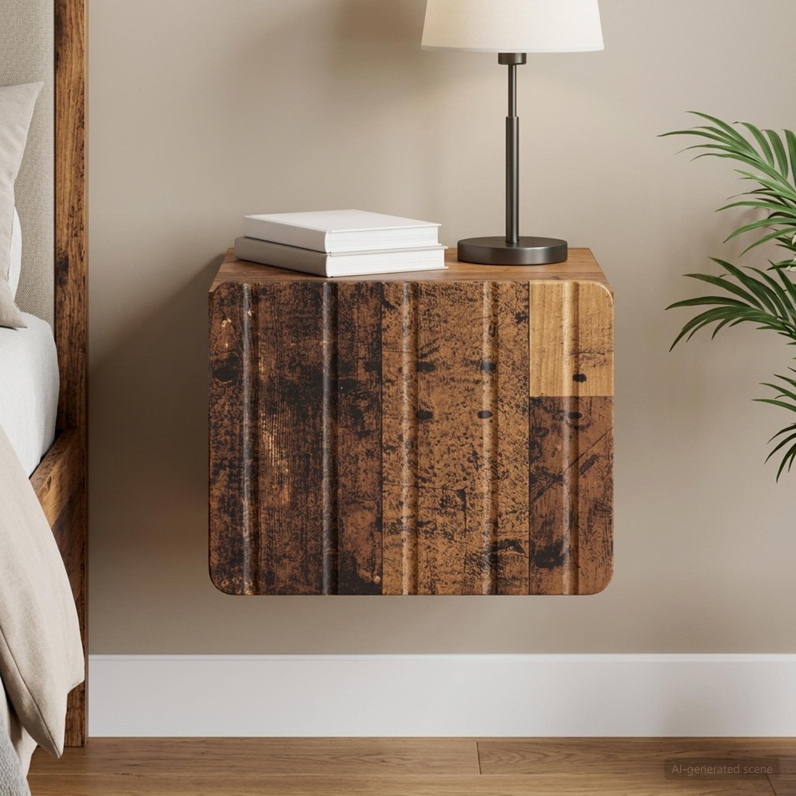 Wandbeugel Bedkast Oud hout 33 x 34,5 x 24 cm Bewerkt hout