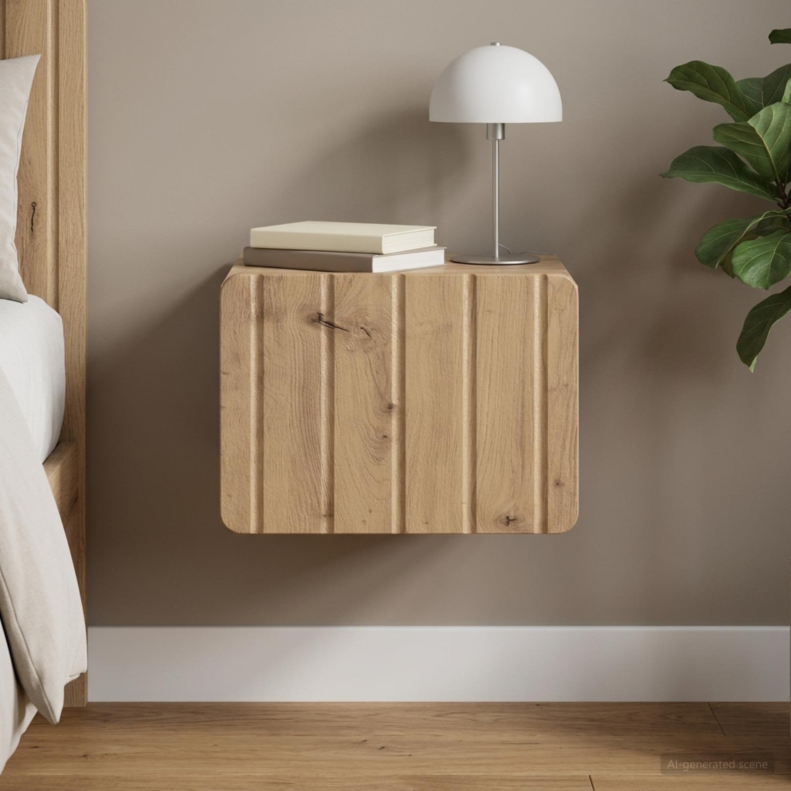 Wandbeugel Bedkast met lade Artisanaal eiken 33 x 34,5 x 24 cm