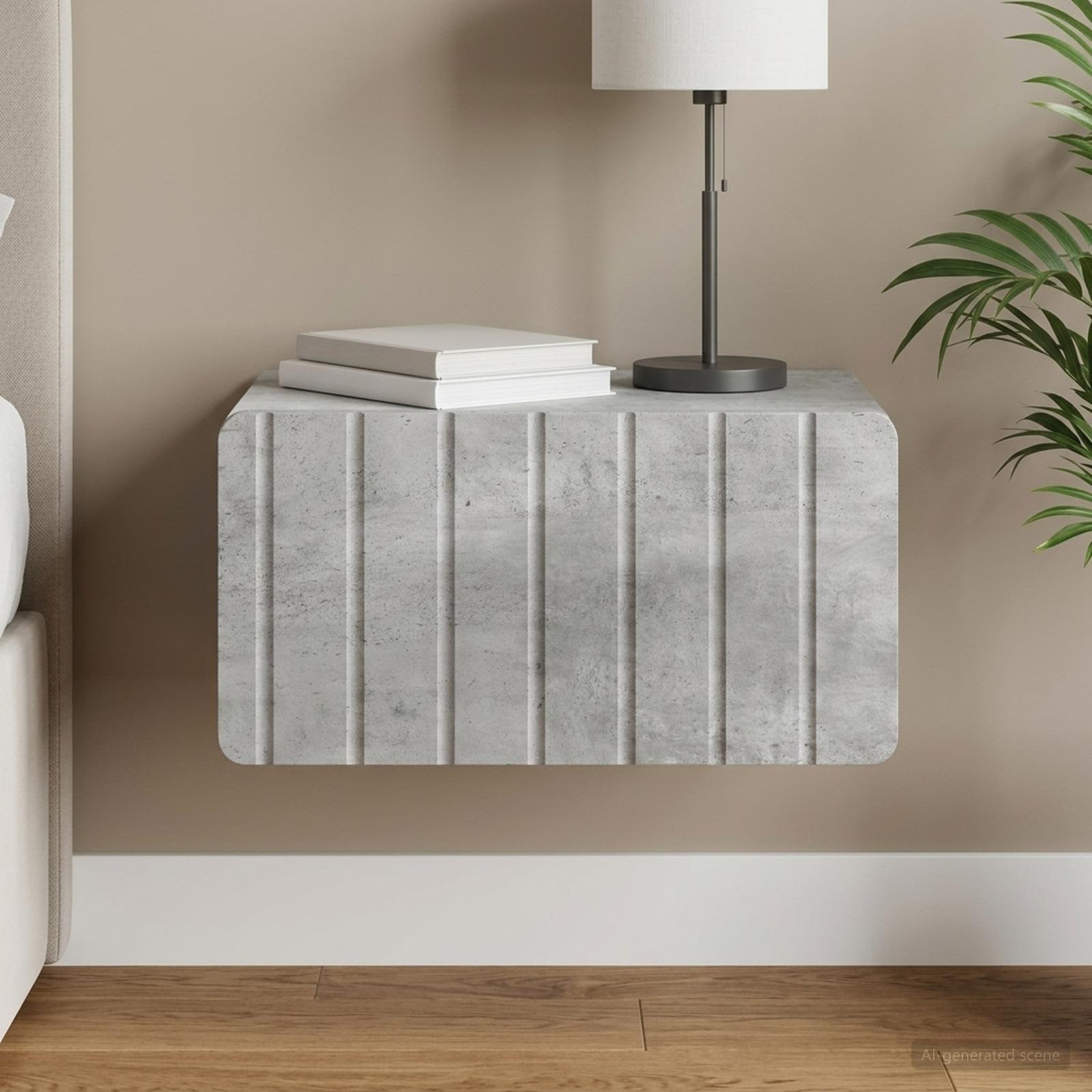 Wandbeugel Bedkast Betongrijs 49 x 34,5 x 24 cm Bewerkt hout
