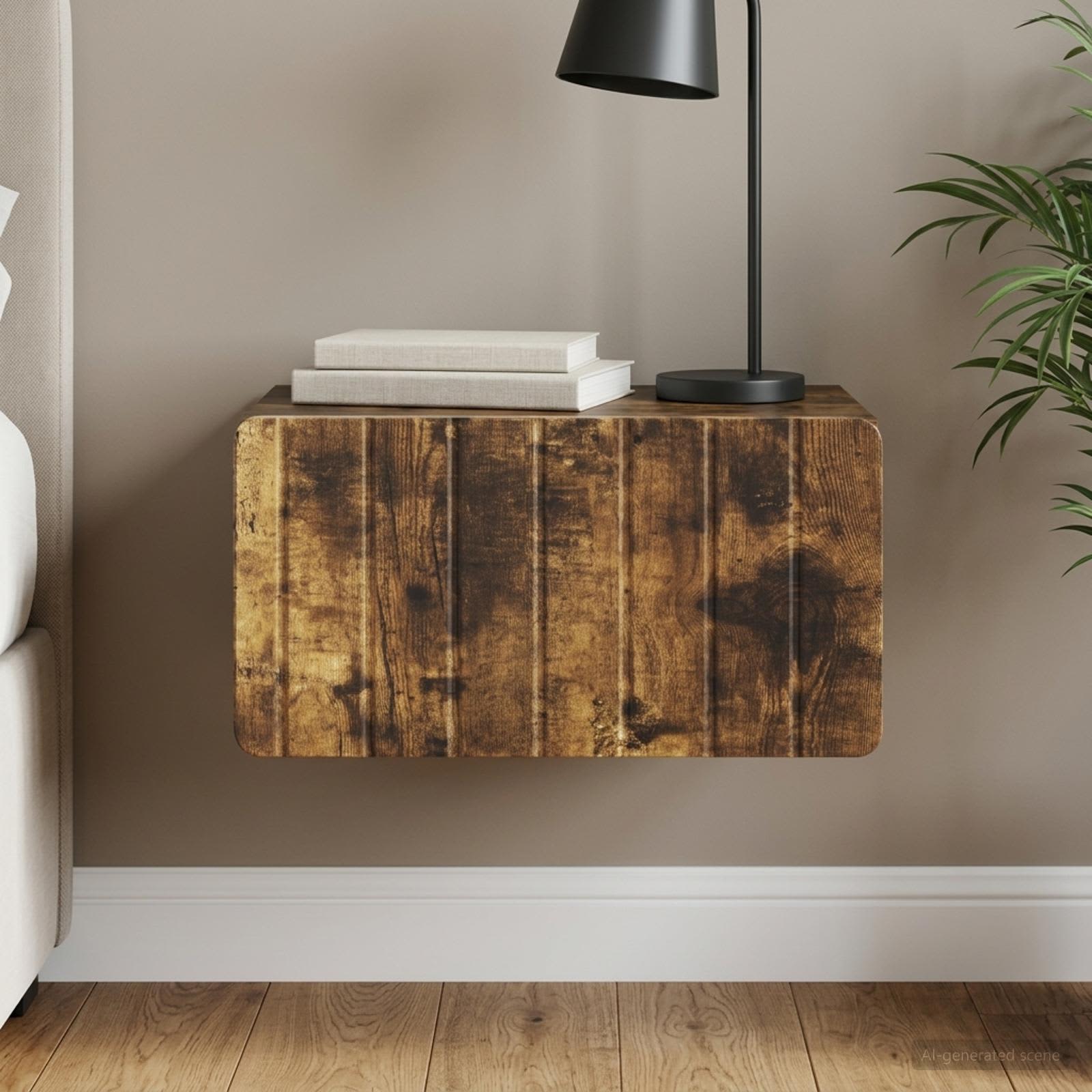 Wandbeugel Bedkast Gerookt eiken 49 x 34,5 x 24 cm Bewerkt hout