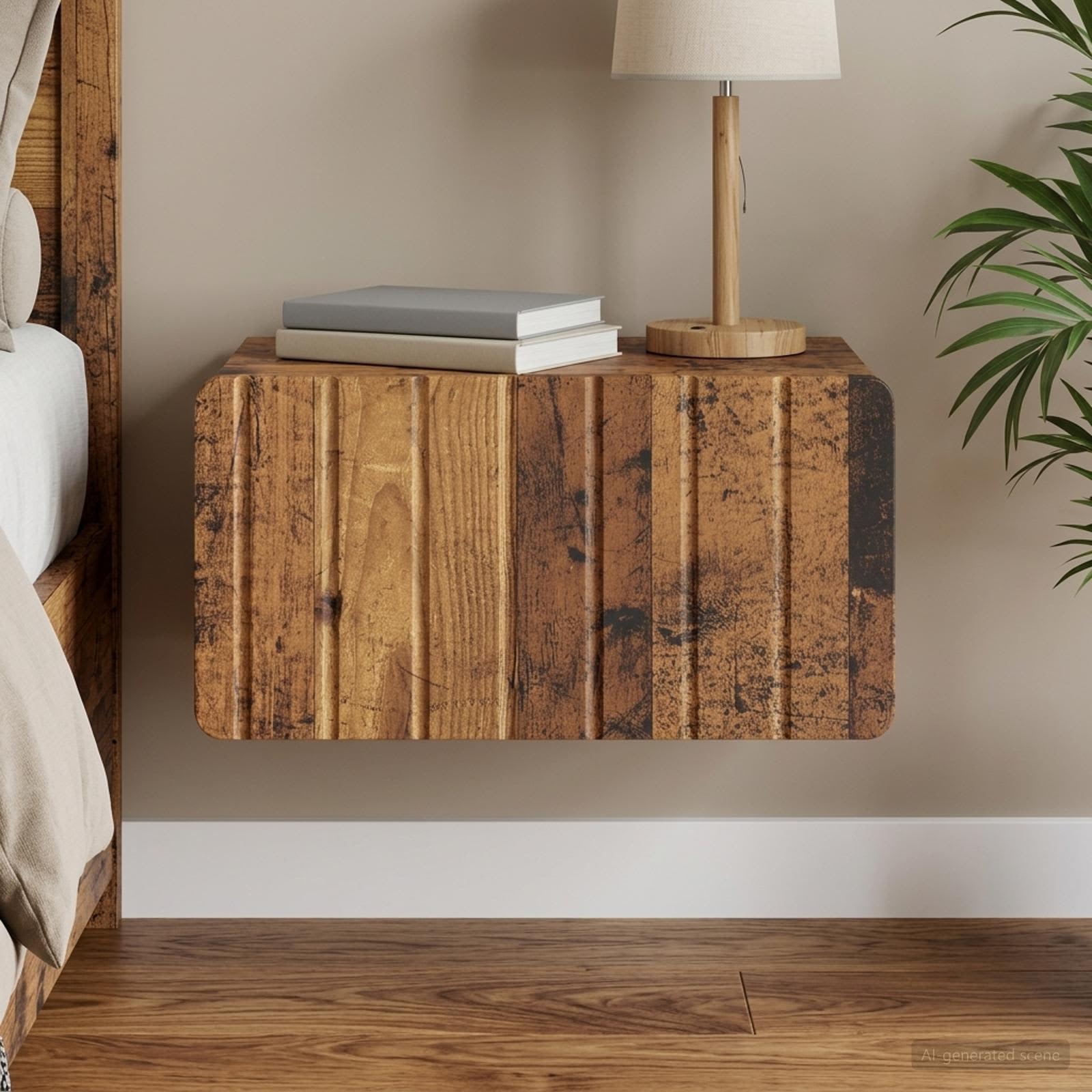 Wandbeugel Bedkast Oud hout 49 x 34,5 x 24 cm Bewerkt hout