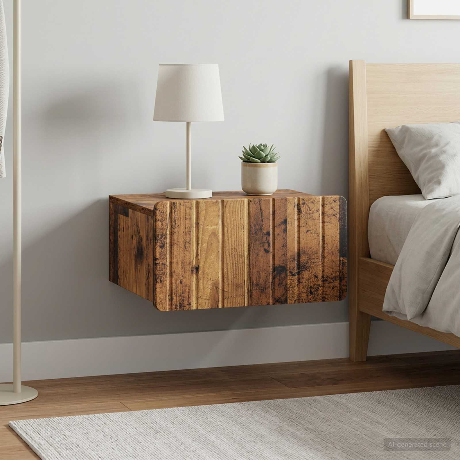 Wandbeugel Bedkast met lade 2 pcs Oud hout 49 x 34,5 x 24 cm