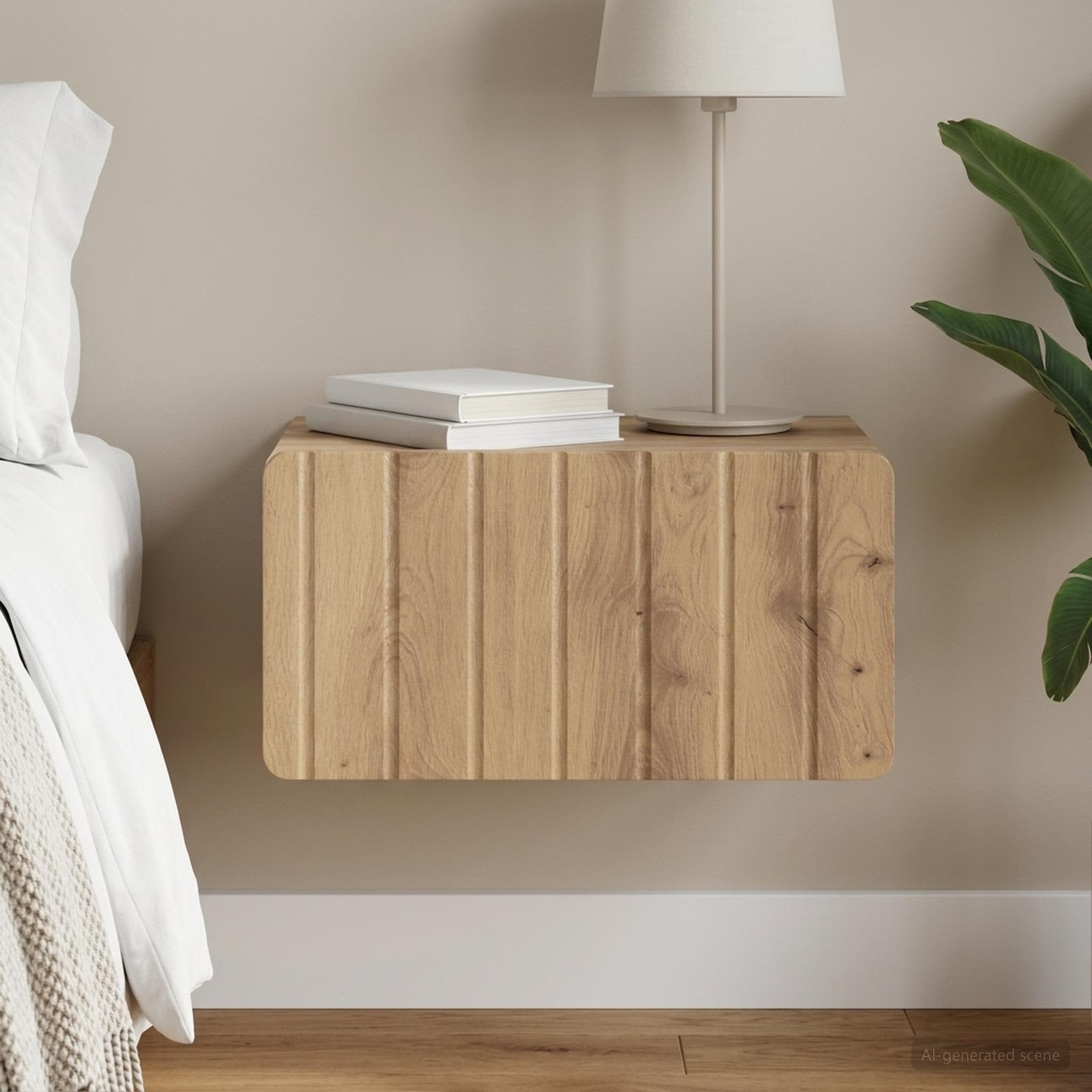 Wandbeugel Bedkast met lade Artisanaal eiken 49 x 34,5 x 24 cm