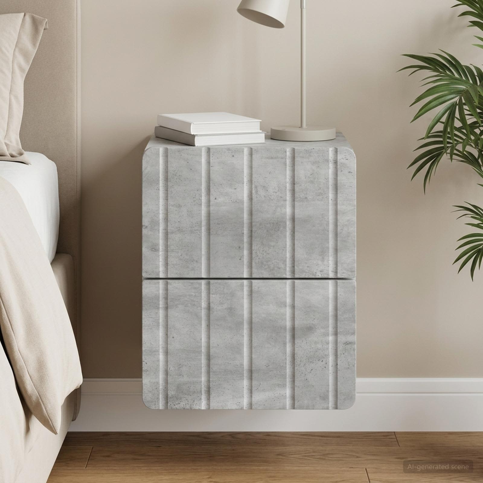 Wandbeugel Bedkast Betongrijs 33 x 34,5 x 43 cm Bewerkt hout