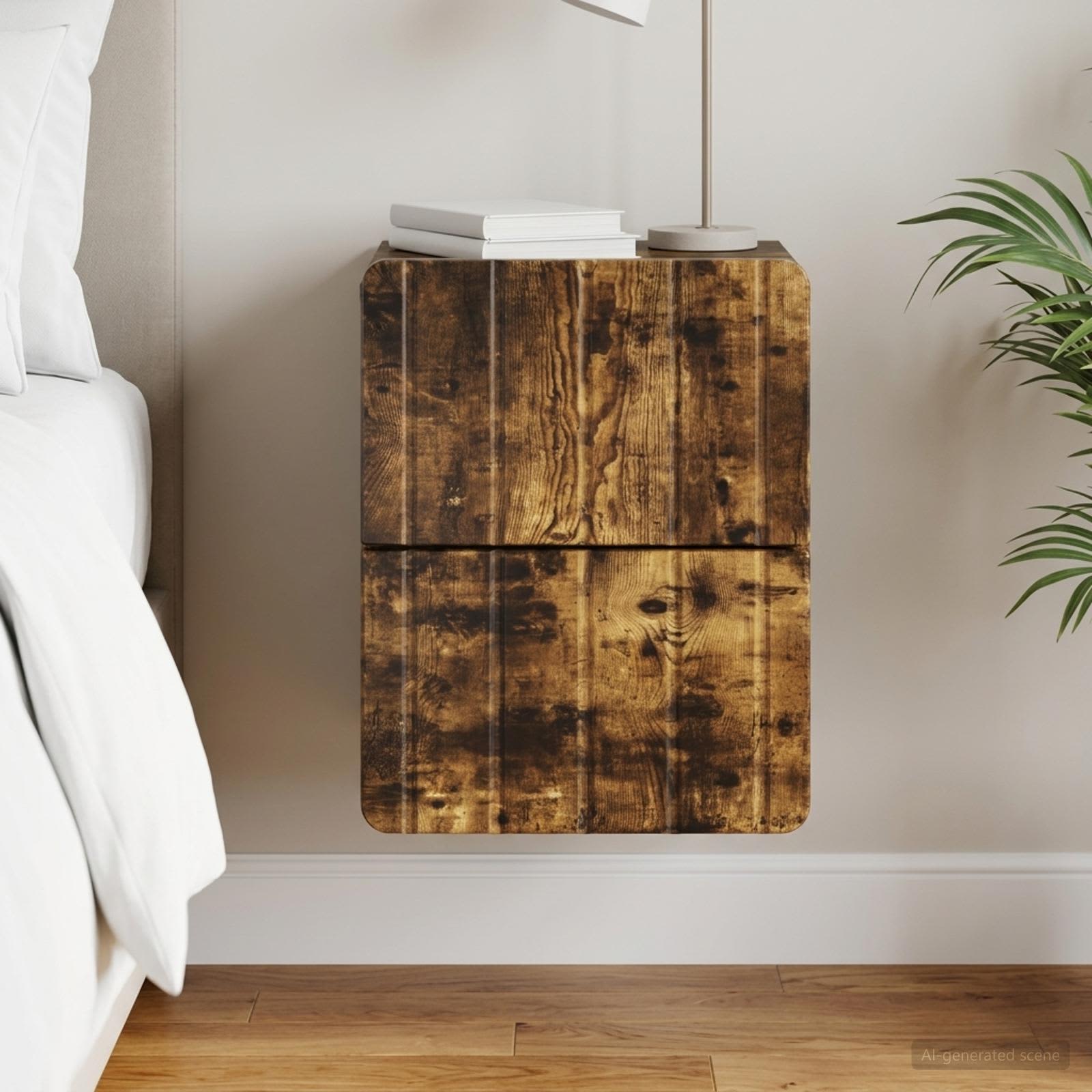 Wandbeugel Bedkast Gerookt eiken 33 x 34,5 x 43 cm Bewerkt hout