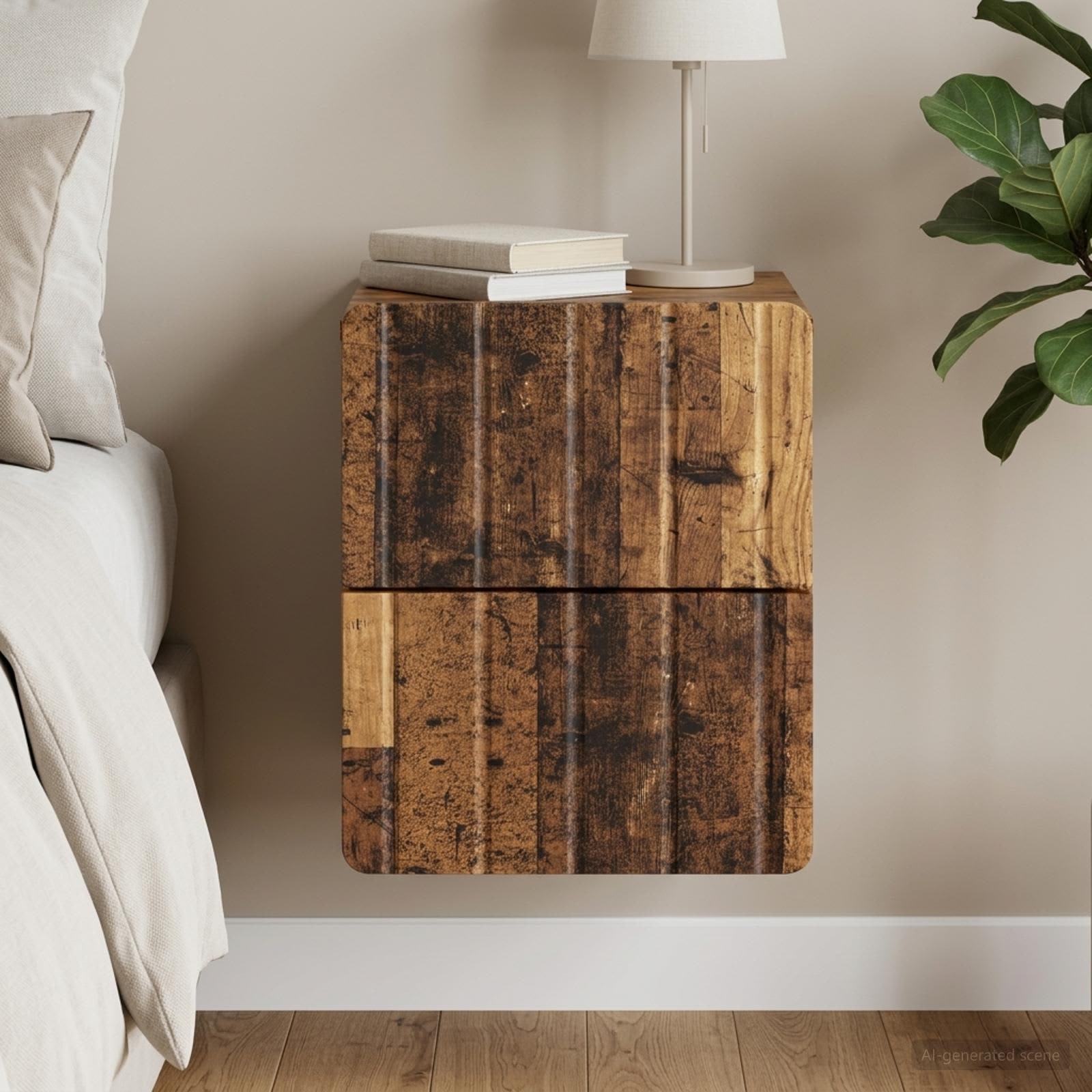Wandbeugel Bedkast Oud hout 33 x 34,5 x 43 cm Bewerkt hout – afbeelding 1