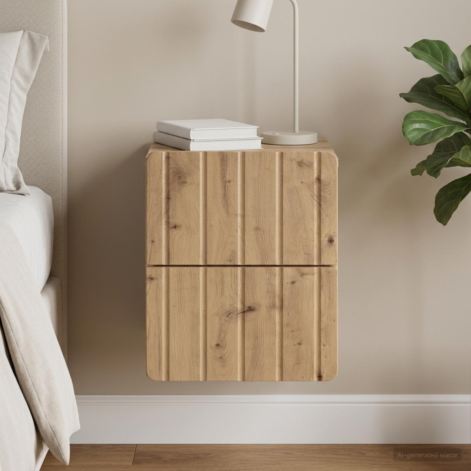 Wandbeugel Bedkast met lade Artisanaal eiken 33 x 34,5 x 43 cm – afbeelding 1