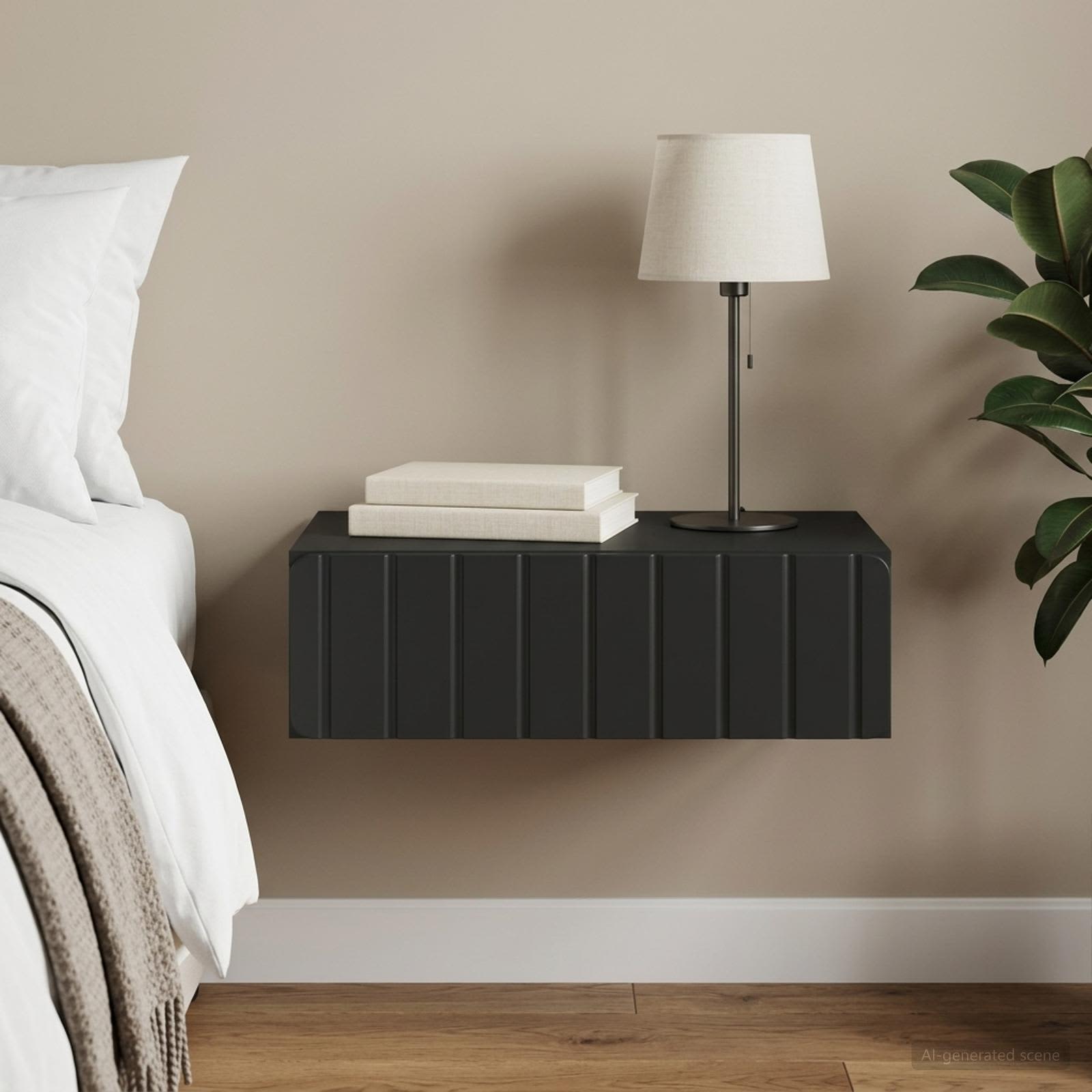 Wandmontage Zijtafel Zwart 59 x 34,5 x 17 cm Bewerkt hout – afbeelding 1