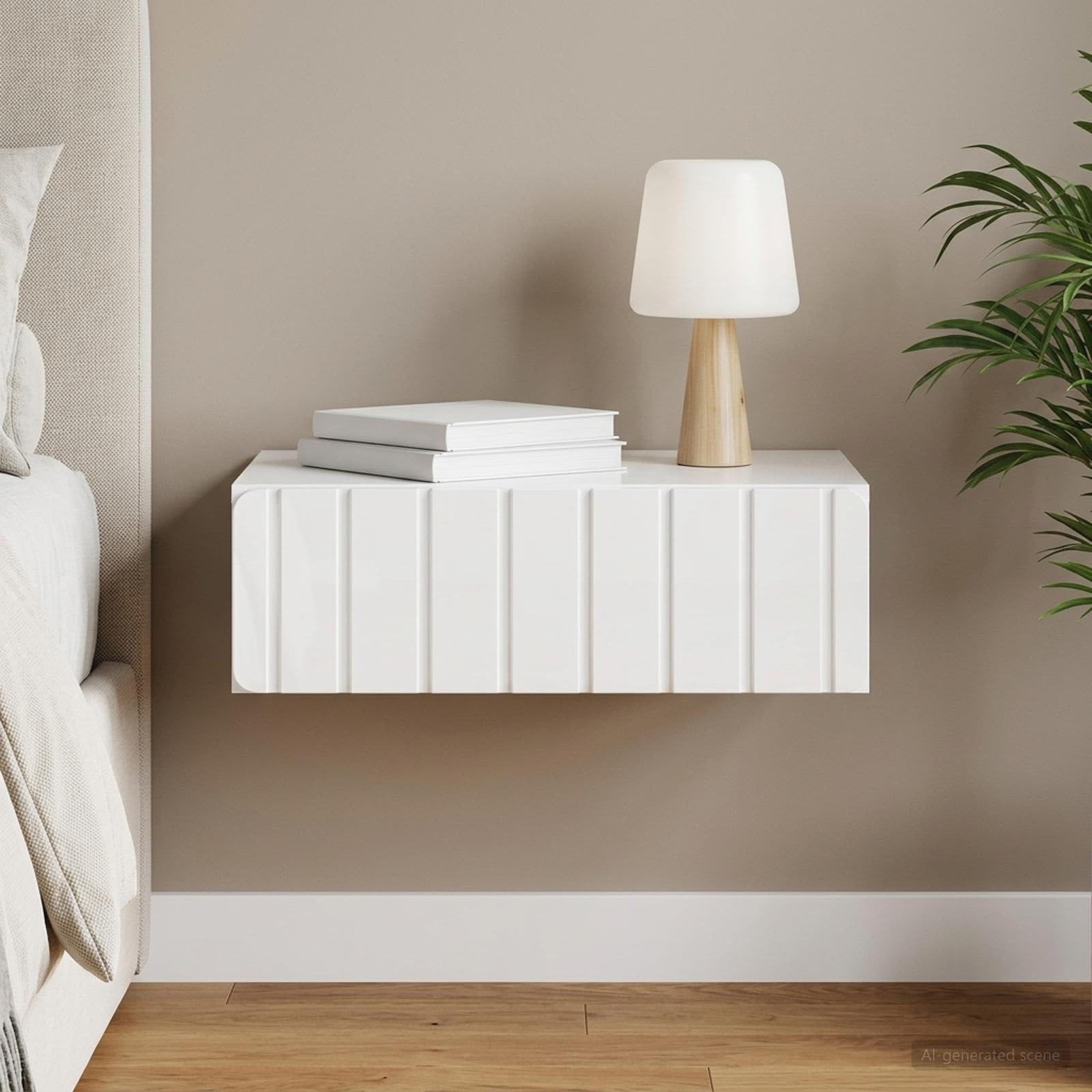 Wandmontage Zijtafel Hoogglans Wit 59 x 34,5 x 17 cm