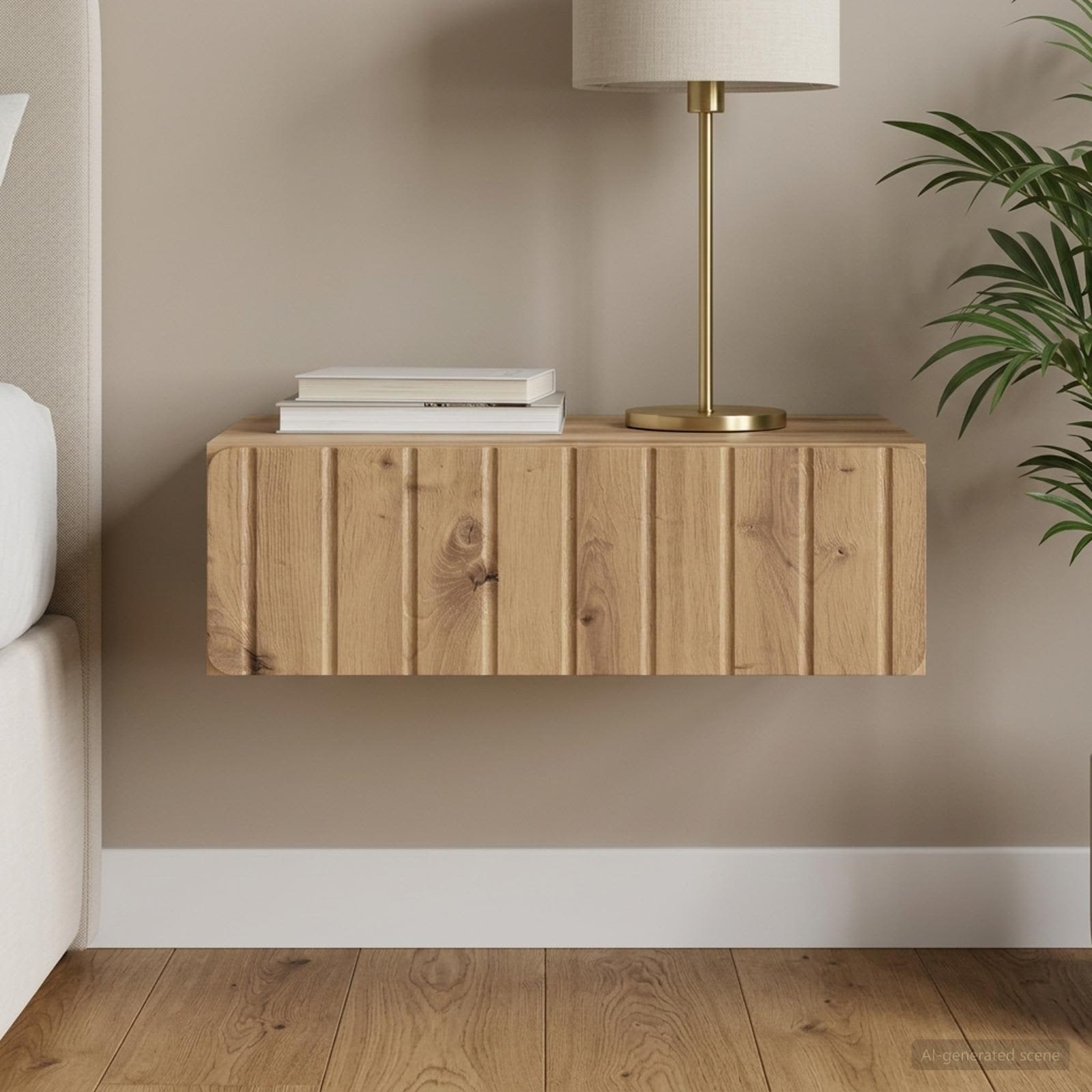 Wandmontage Zijtafel Artisanaal eiken 59 x 34,5 x 17 cm – afbeelding 1