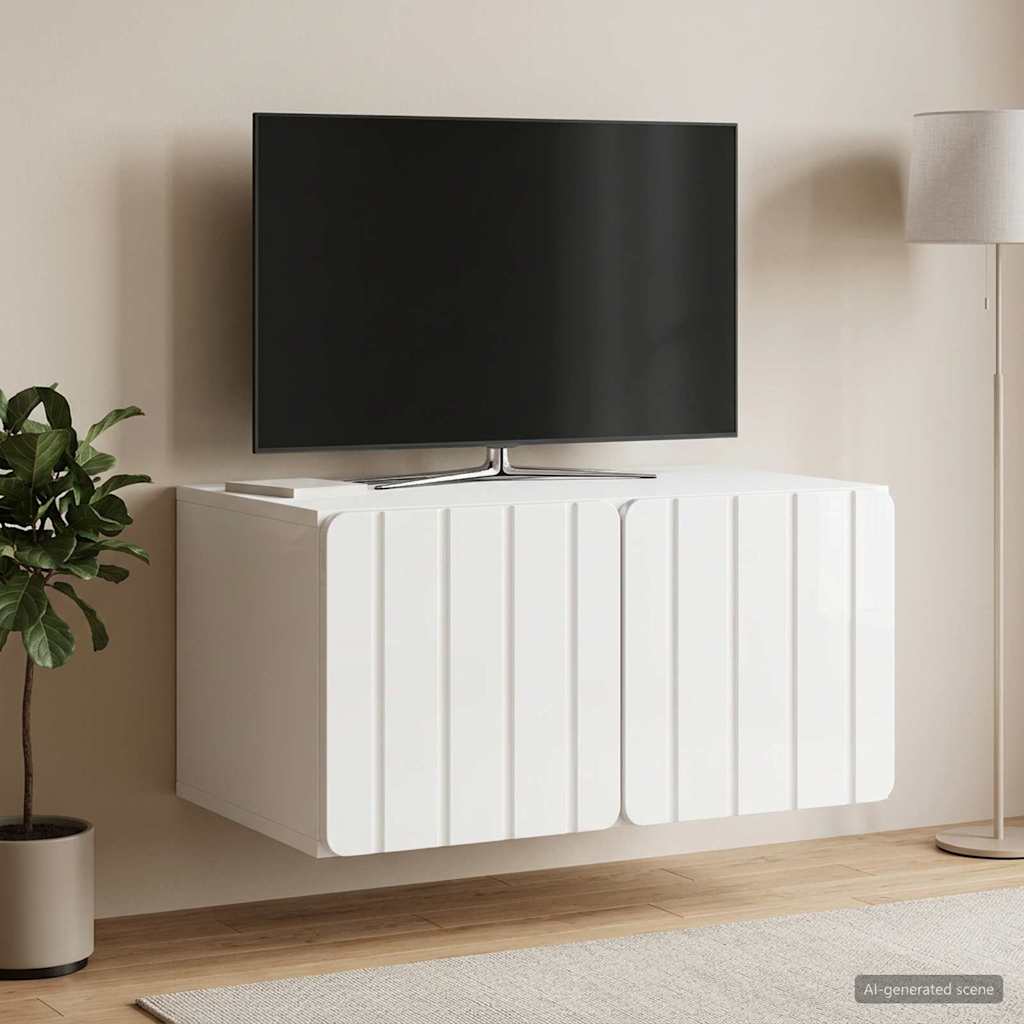 Wandbeugel TV-kast Hoogglans Wit 59,5 x 41 x 30 cm Bewerkt hout