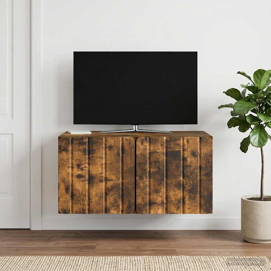Wandbeugel TV-kast Gerookt eiken 59,5 x 41 x 30 cm Bewerkt hout